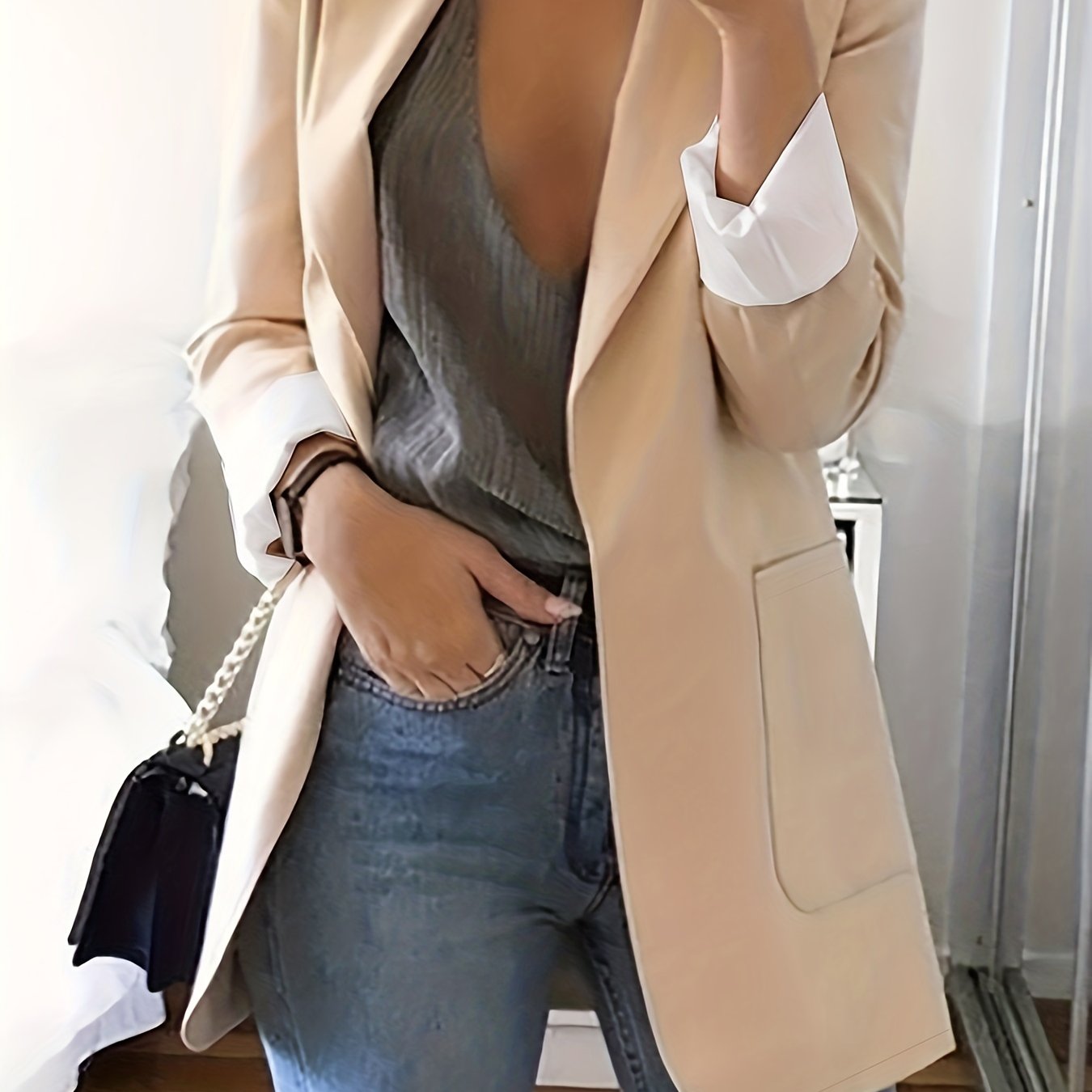 Solid Lapel Blazer, Casual Long Sleeve Open Front Work Office Outerwear, Women's Clothing