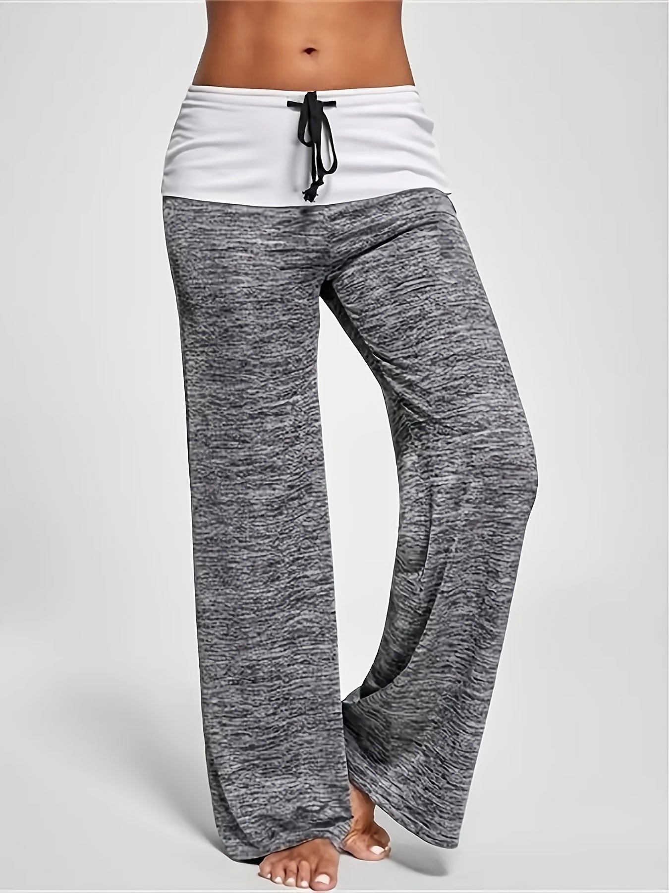 vlovelaw Plus Size Casual Pants, Women's Plus Colorblock Drawstring Slight Stretch Loose Fit Pants