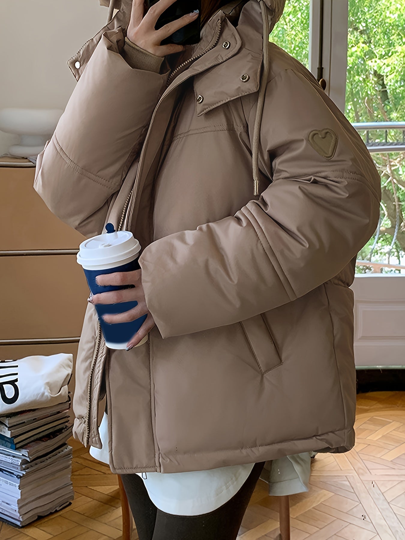 vlovelaw Solid Hooded Fall & Winter Coat, Casual Zip Up Long Sleeve Outerwear, Women's Clothing