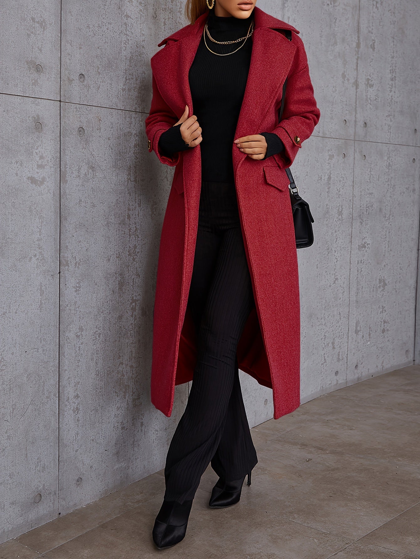 vlovelaw Long Length Waterfall Collar Coat, Elegant Open Front Long Sleeve Outerwear, Women's Clothing