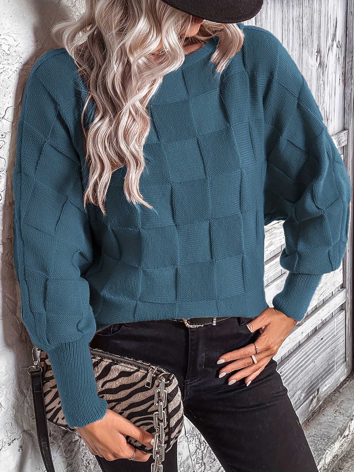 Solid Simple Knit Sweater, Casual Long Sleeve Boat Neck Sweater, Women's Clothing