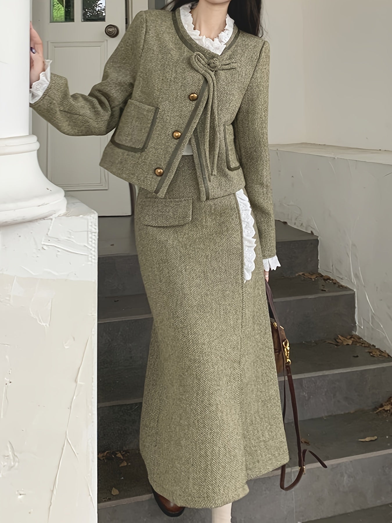 vlovelaw Single Breasted Patched Pockets Jacket, Vintage Long Sleeve Outwear For Fall & Winter, Women's Clothing