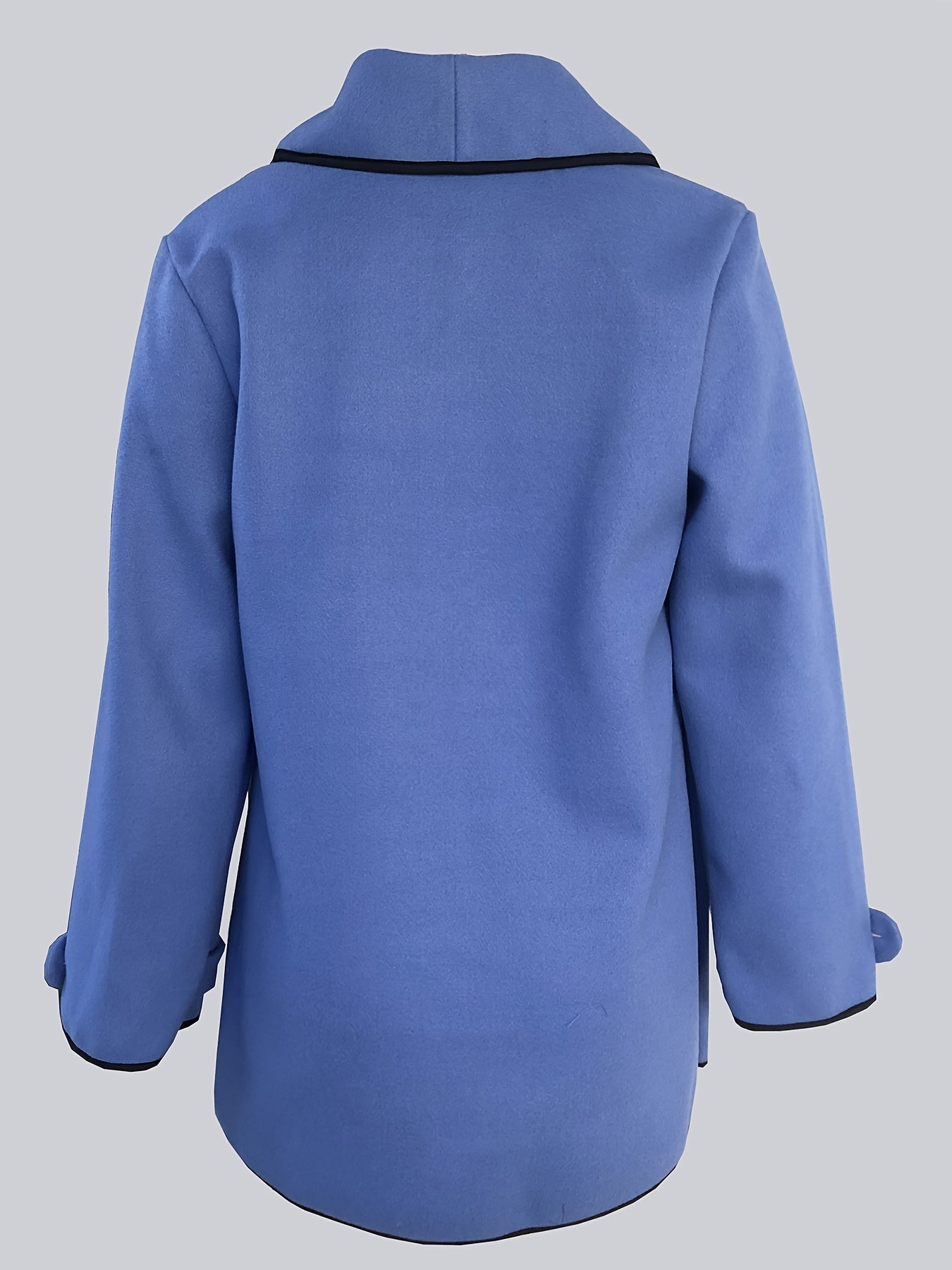 Plus Size Casual Coat, Women's Plus Solid Binding Single Breast Button Long Sleeve Lapel Collar Woolen Coat