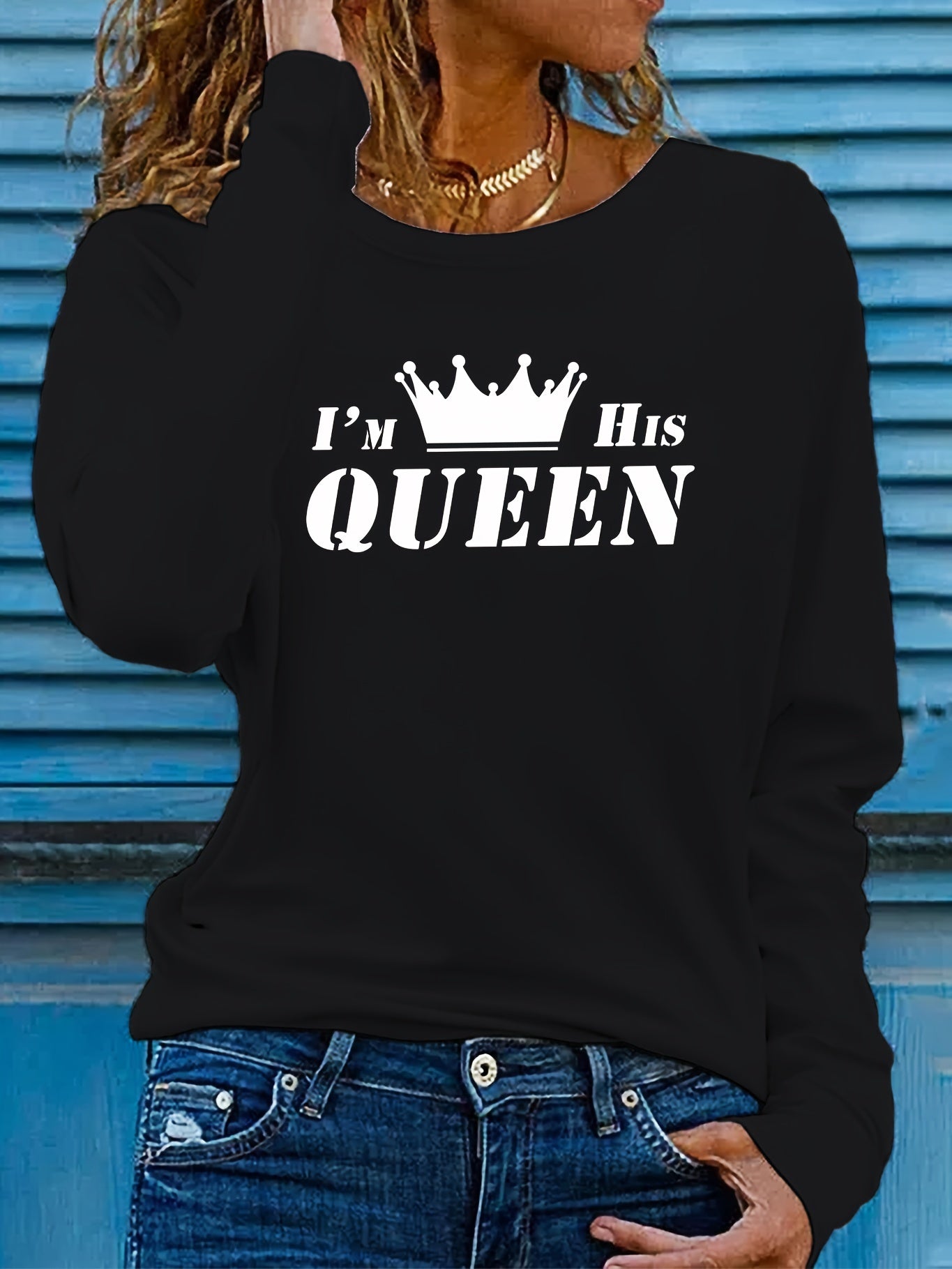 letter print t-shirt, long sleeve crew neck casual top for spring & fall, women's clothing