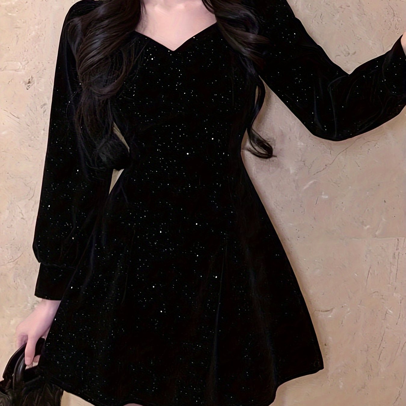 vlovelaw Bow Decor Cut Out Dress, Chic Long Sleeve A-line Dress, Women's Clothing