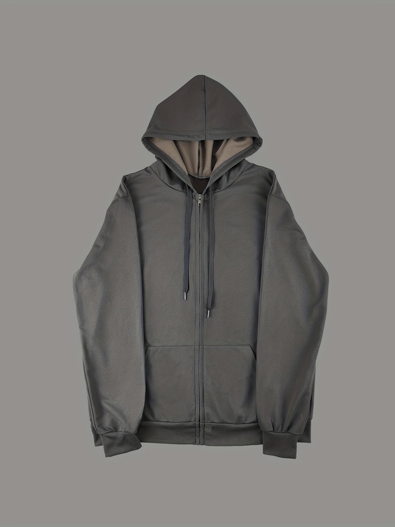 Solid Oversized Zip Up Sweatshirt, Drop Shoulder Drawstring Long Sleeve Pullover Hoodie, Women's Clothing