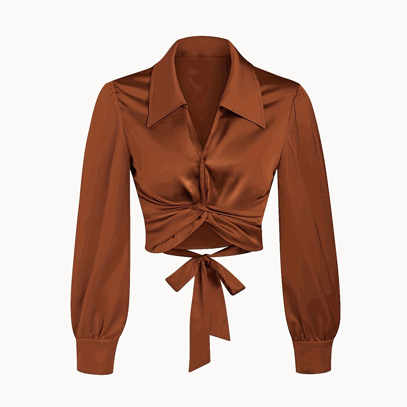 Y2K Lantern Sleeve Cross Shirts, Casual Solid V Neck Night Out Blouses Tops For Party & Club, Women's Clothing