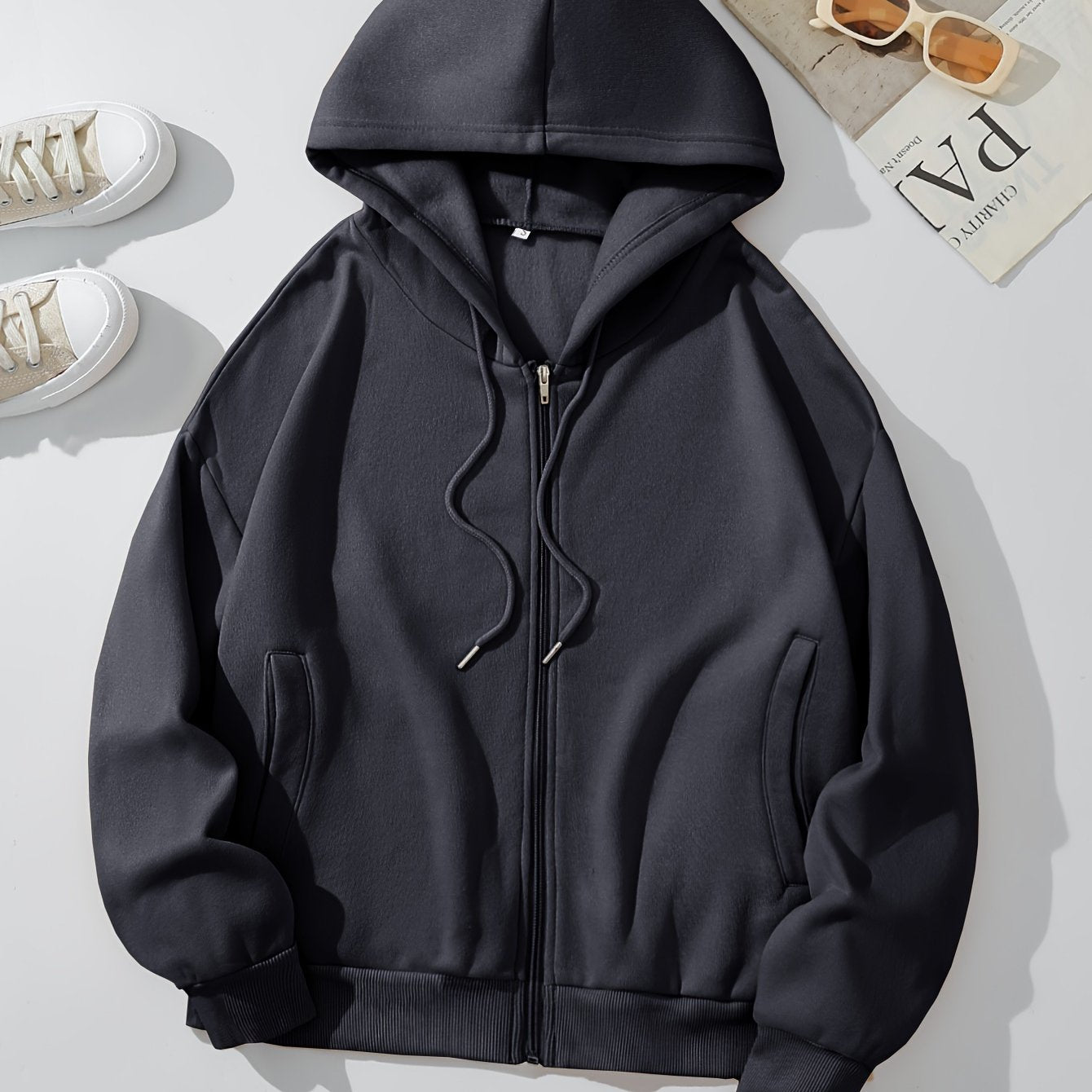 vlovelaw Women's Solid Color Zip Up Thermal Lined Drawstring Hoodie