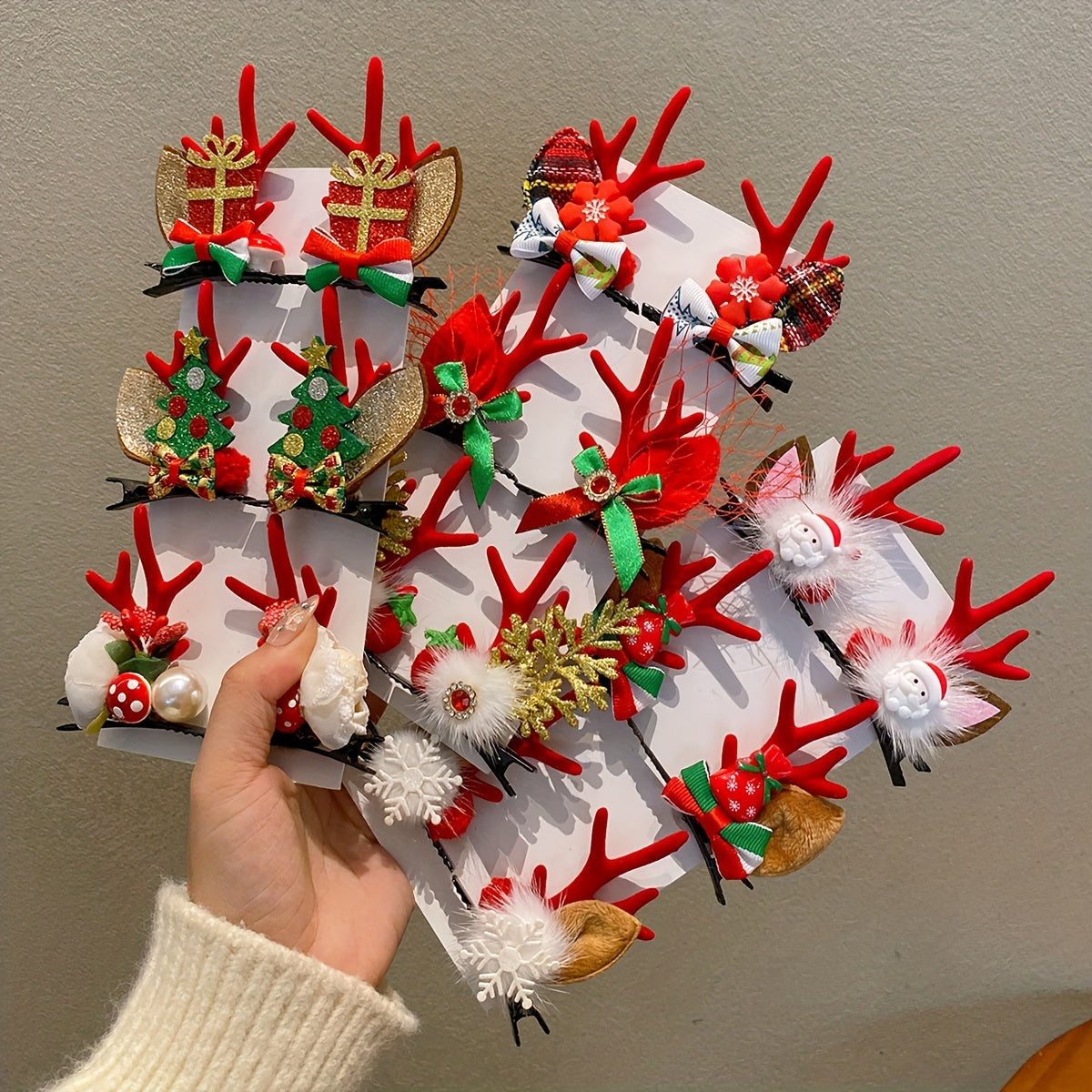 10pcs Festive Christmas Hair Accessories Set - Adorable Elk Antler & Bow Designs, Durable PVC Material, Perfect for Holiday Parties, Gifts, and Winter Fashion
