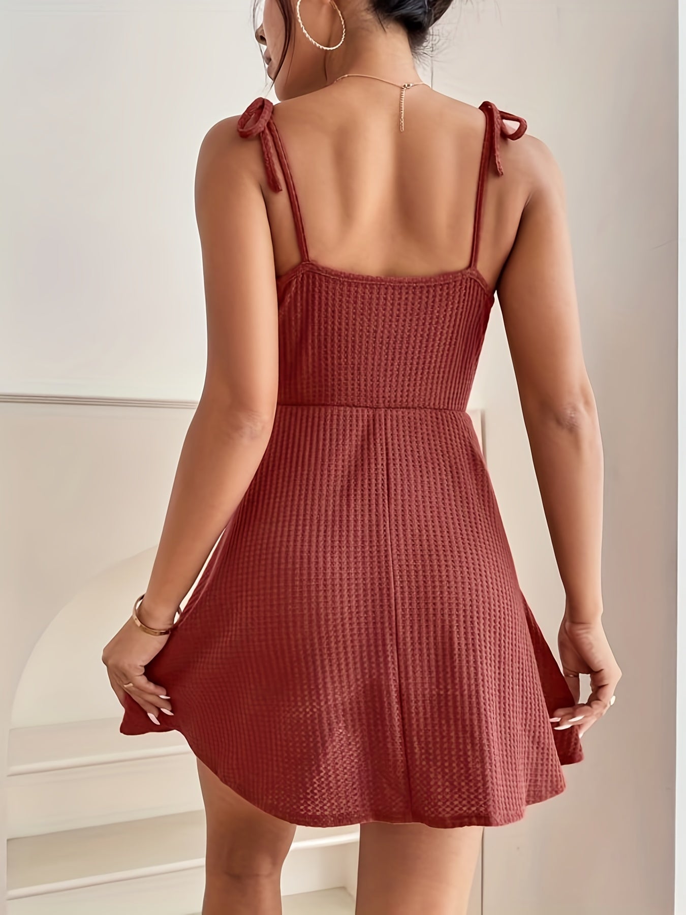 vlovelaw Waffle Knit Cami Dress, Casual Mini Dress For Summer & Spring, Women's Clothing