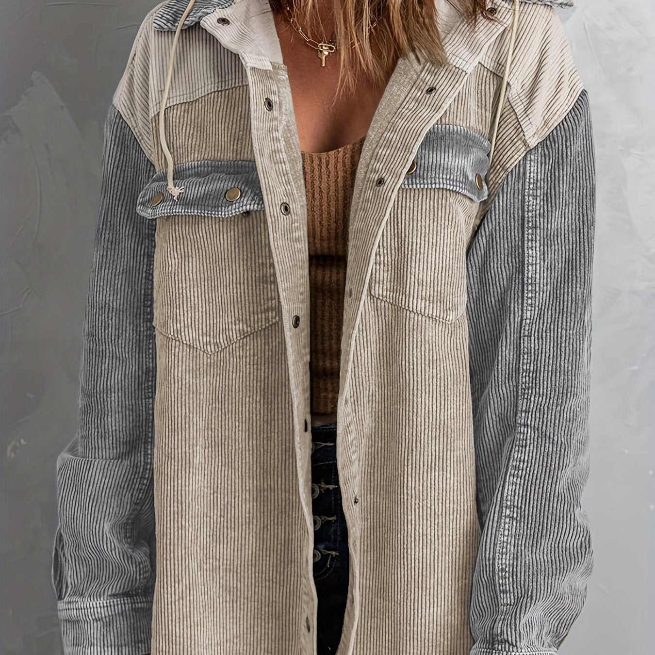 Color Block Long Sleeve Hooded Jacket, Casual Every Day Outerwear For Fall & Winter, Women's Clothing