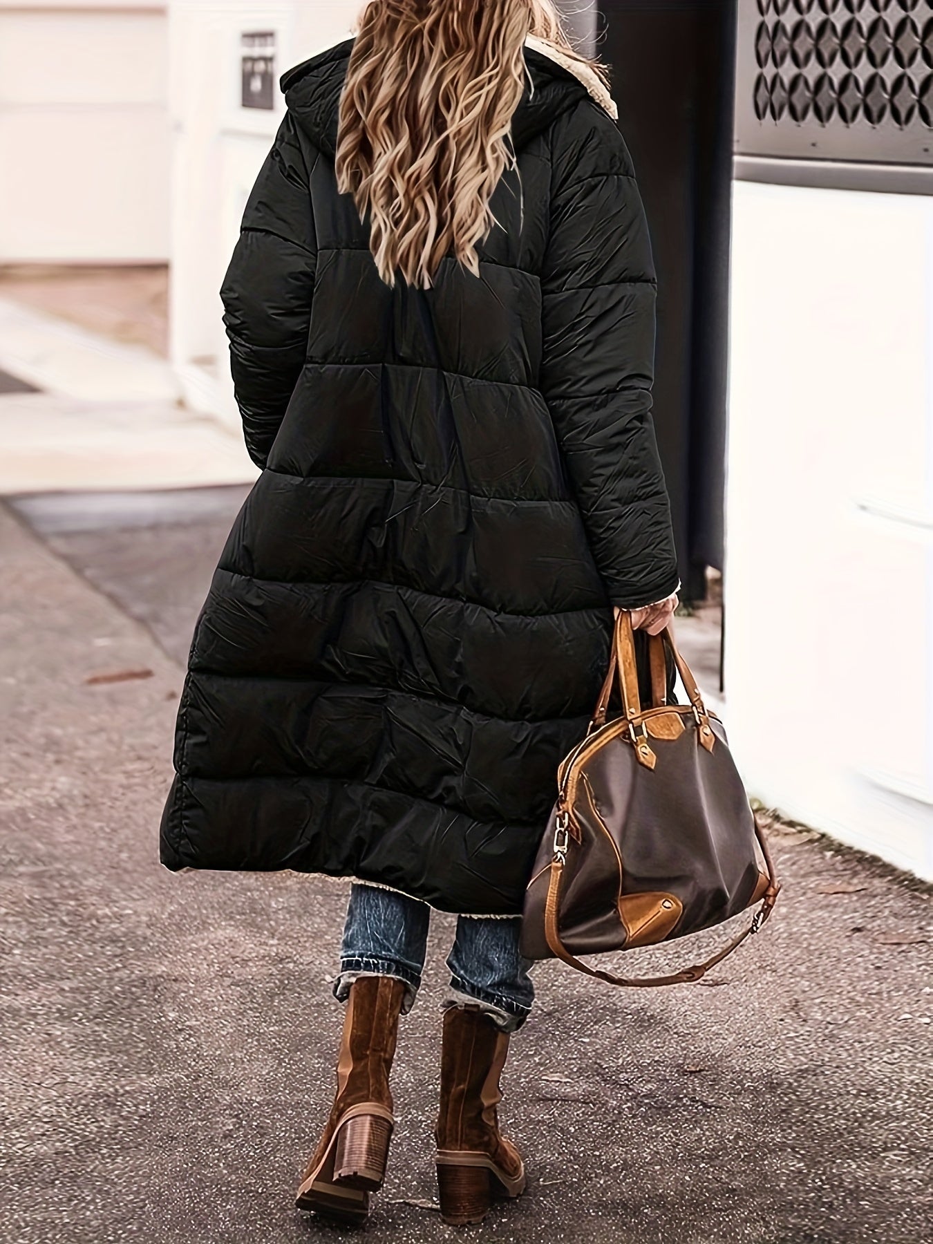 vlovelaw Zipper Front Color Block Coat, Versatile Long Sleeve Thermal Winter Outwear, Women's Clothing