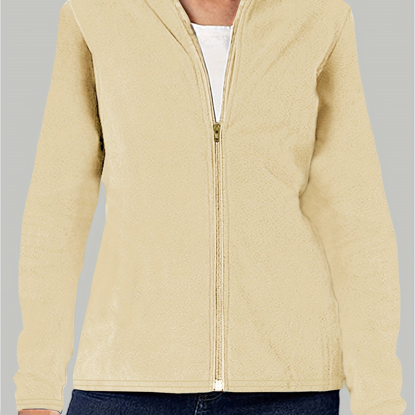 Thermal Stand Collar Jacket, Warm Solid Zipper Jacket, Casual Outerwear For Fall & Winter, Women's Clothing