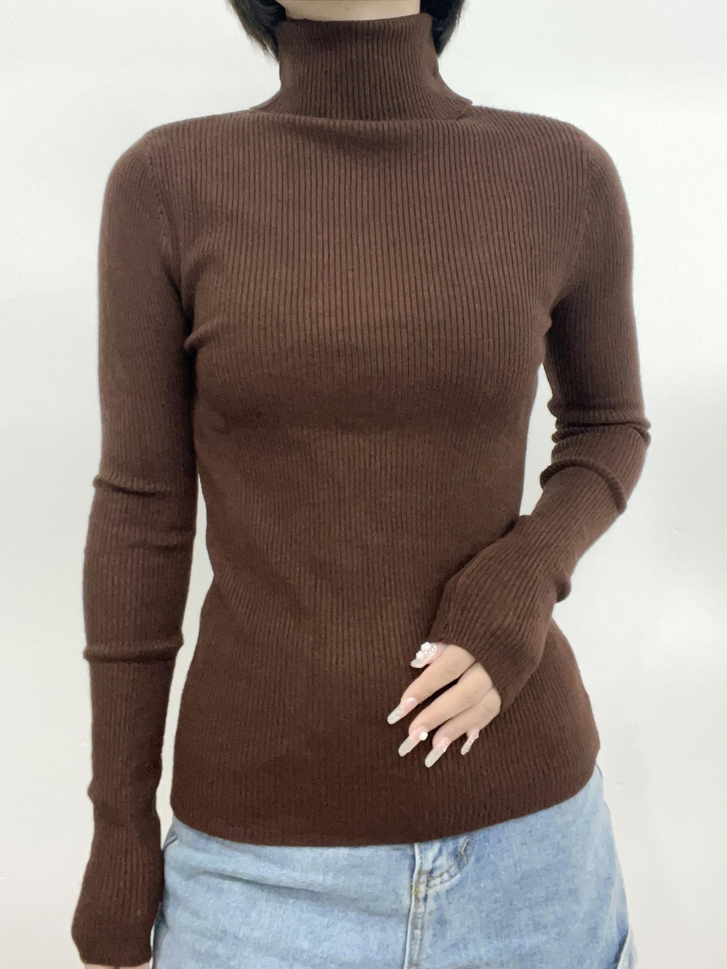 vlovelaw Women's Sweater Turtleneck Solid Ribbed Long Sleeve Slim Pullover Knit Tops