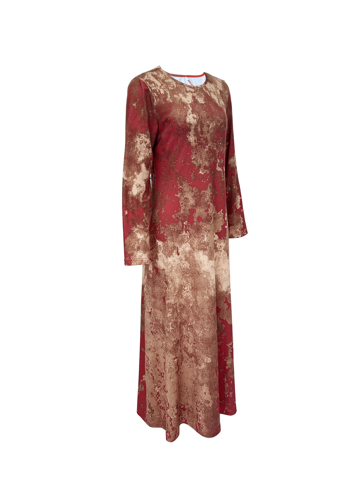 Tie Die Print Maxi Dress, Vintage Crew Neck Long Sleeve Dress, Women's Clothing