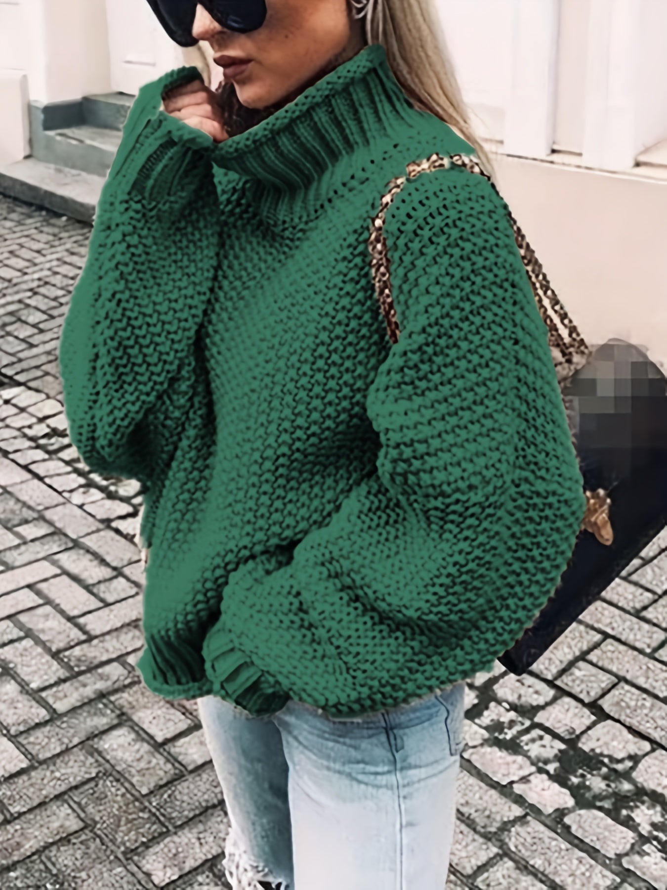 vlovelaw Solid Turtle Neck Pullover Sweater, Casual Long Sleeve Sweater For Fall & Winter, Women's Clothing