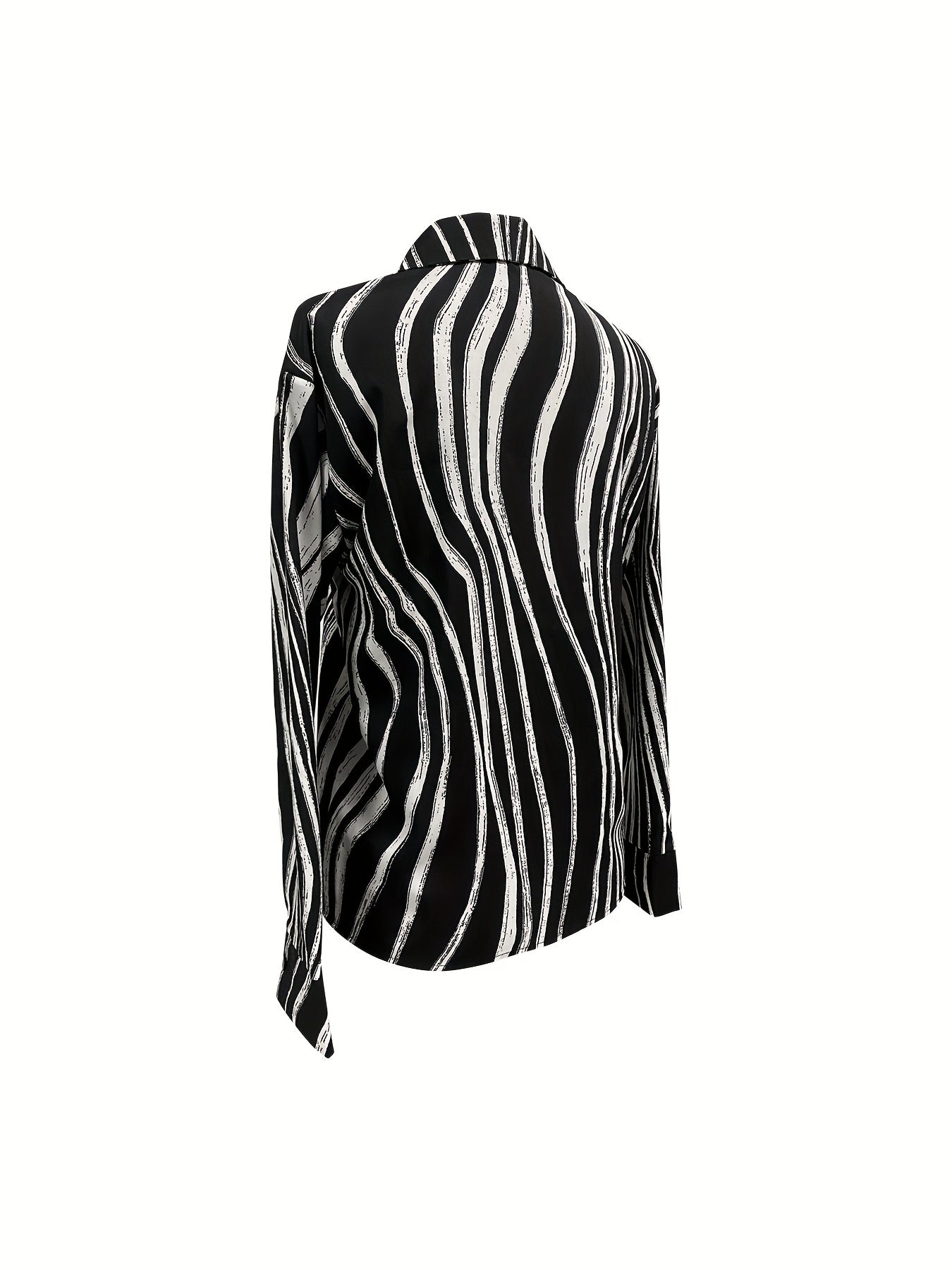 vlovelaw Striped Print Button Front Shirt, Versatile Long Sleeve Shirt For Spring & Fall, Women's Clothing