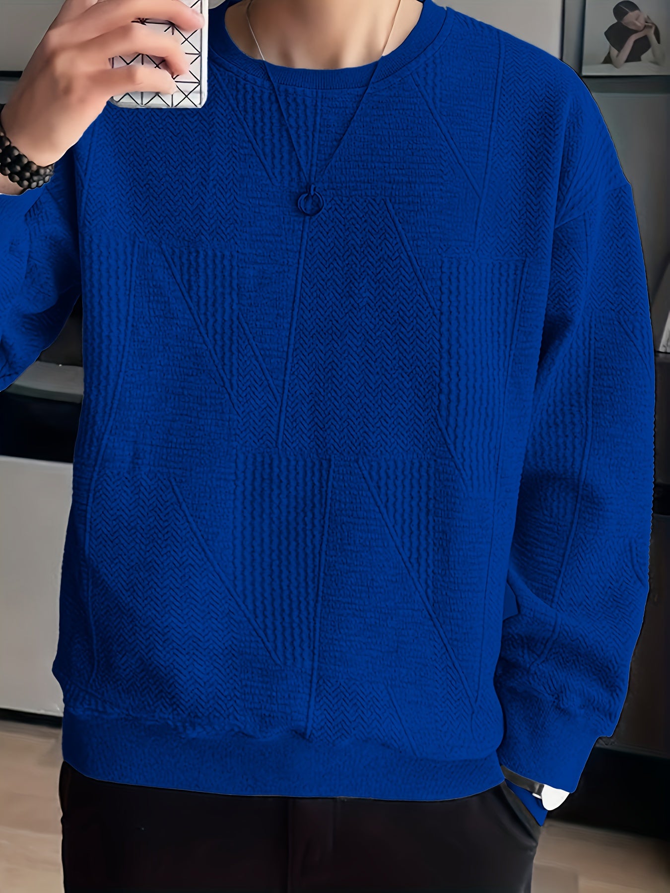 vlovelaw Men's Crew Neck Long Sleeve Sweatshirt, Casual Wear, Solid Pullover, Men's Clothing For Spring Fall Winter