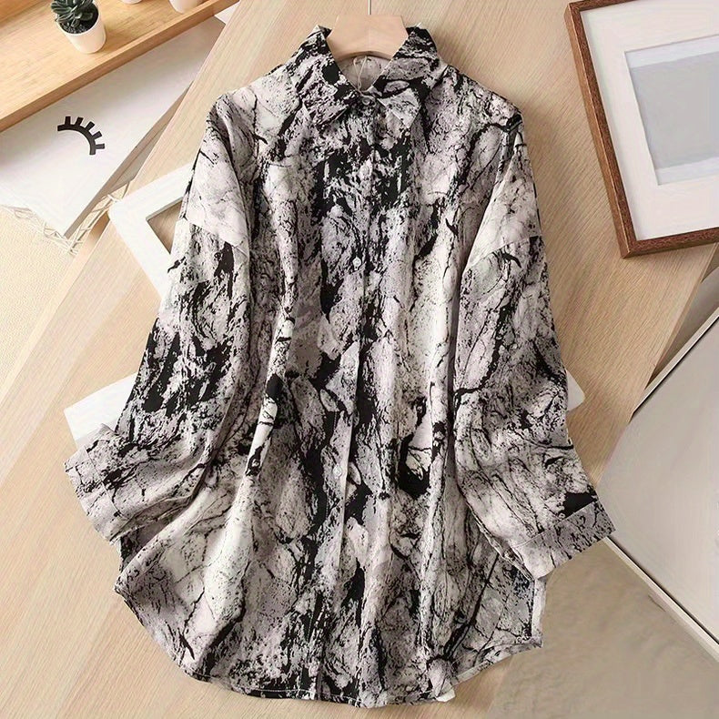 vlovelaw Allover Print Button Front Shirt, Casual Long Sleeve Shirt For Spring & Fall, Women's Clothing