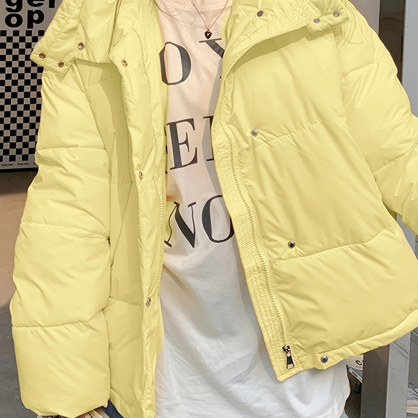 vlovelaw Zip Up Hooded Warm Coat, Casual Solid Long Sleeve Winter Outerwear, Women's Clothing