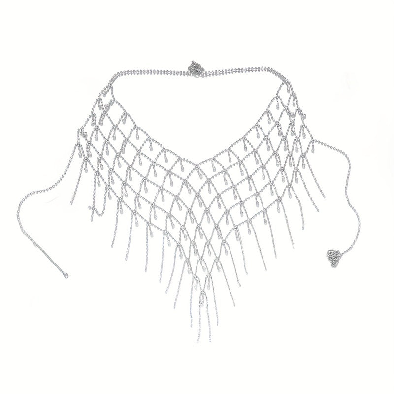 vlovelaw Halter Backless Hollow Out Crop Top Body Chain Inlaid Shiny Rhinestone Temperament Body Chain Accessories