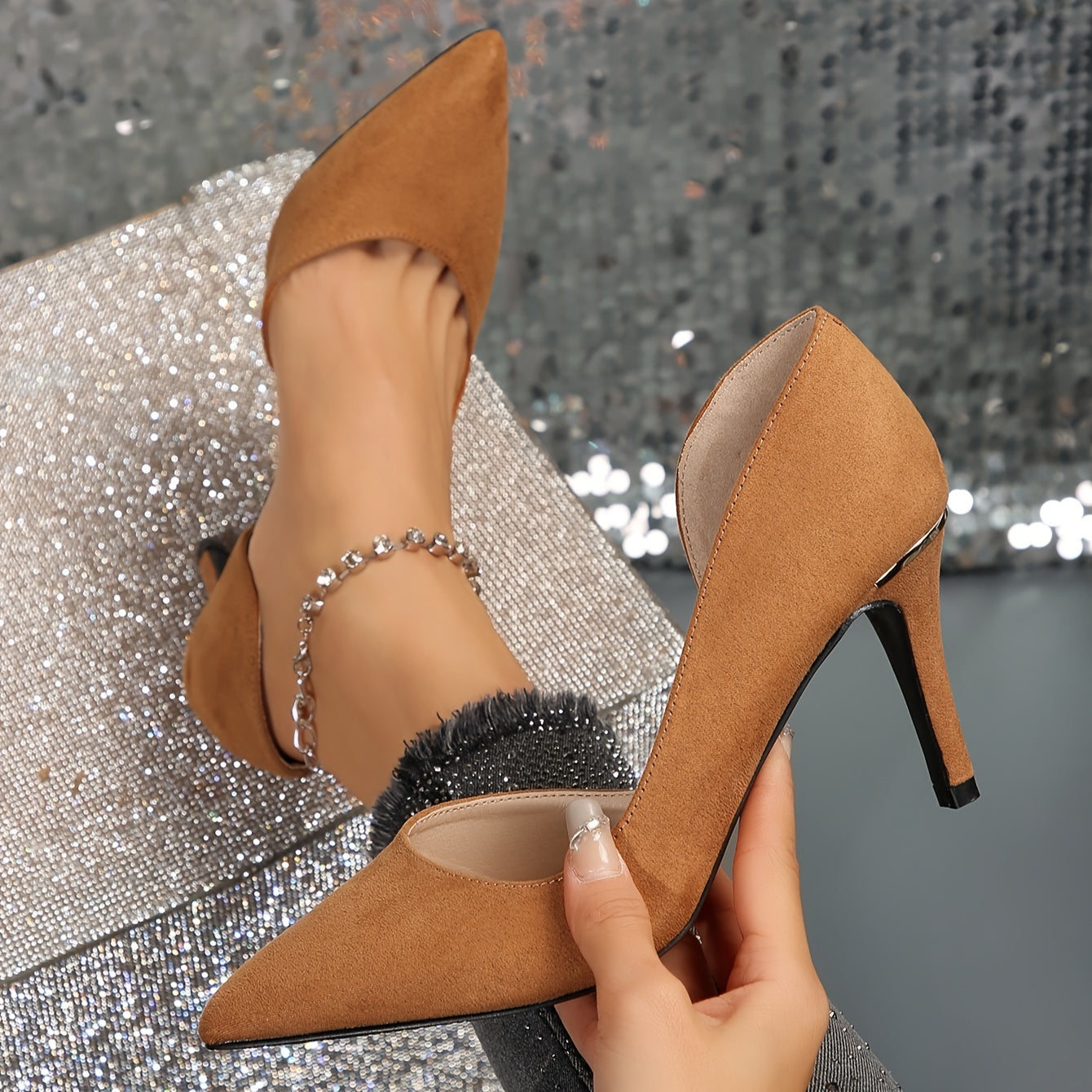 Womens Solid Color Stiletto Heels - Chic Pointed Toe Slip-On Pumps - Glamorous Dress Shoes for Formal Events - Effortless Style, Height Boost, Rich Hue