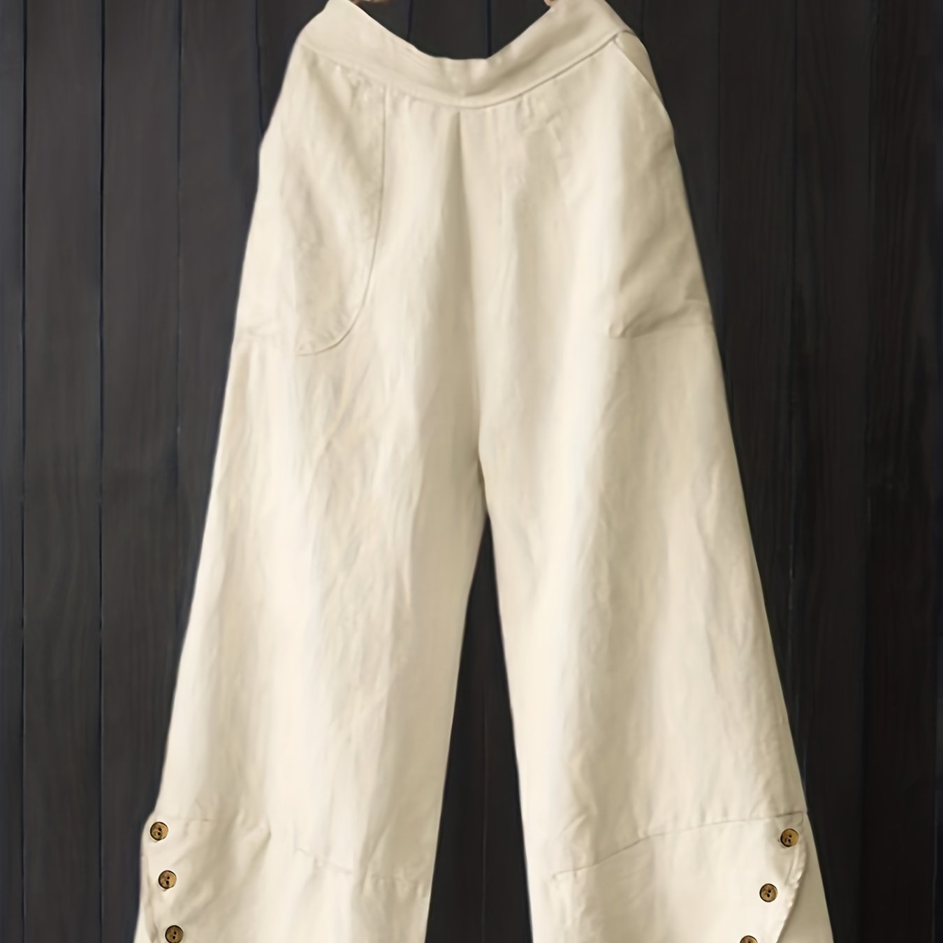 vlovelaw Plus Size High Rise Button Decor Irregular Wide Leg Pants, Women's Plus Casual Loose Fit Wide Leg Pants