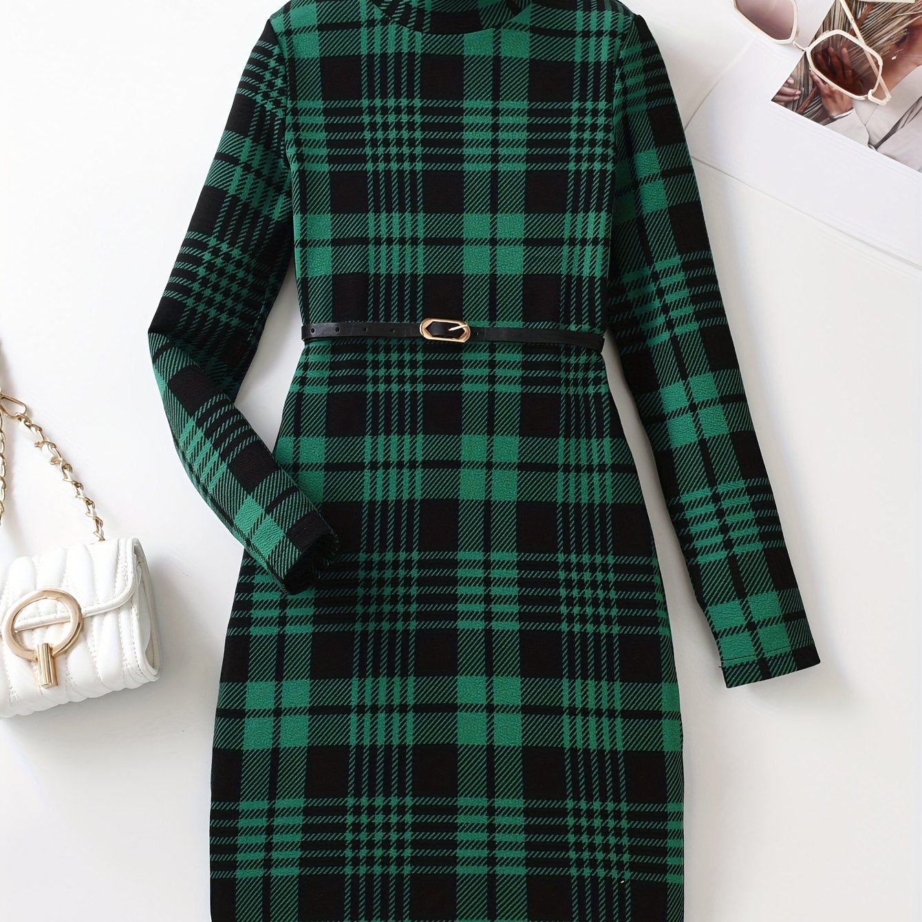 Vintage Girls' Plaid Turtleneck Long Sleeve Dress Kids Clothes For Fall Party