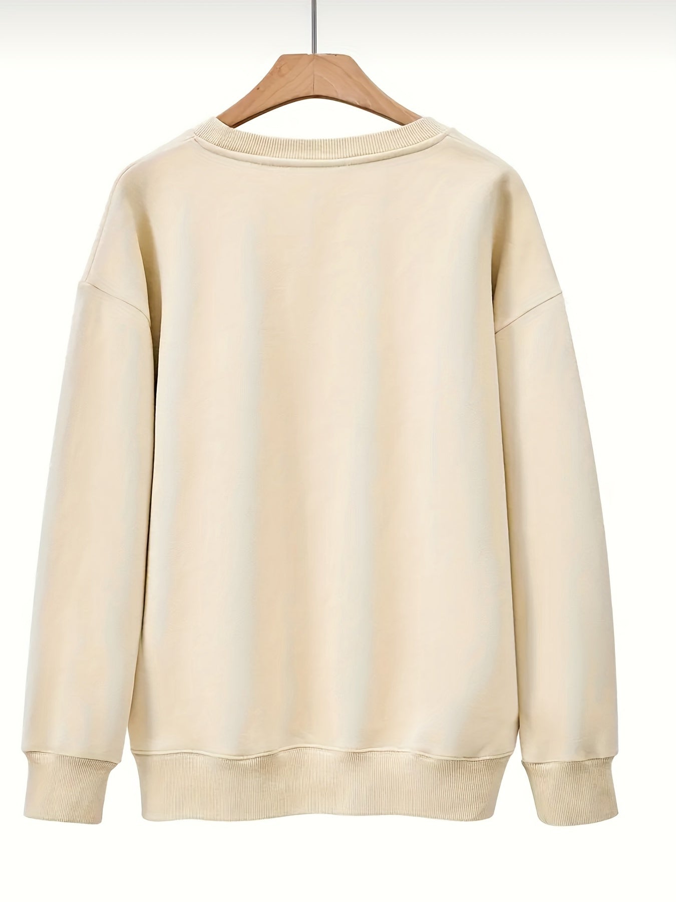 vlovelaw Plus Size Halloween Sweatshirt, Women's Plus Cartoon Pumpkin & Letter Print Long Sleeve Round Neck Slight Stretch Sweatshirt