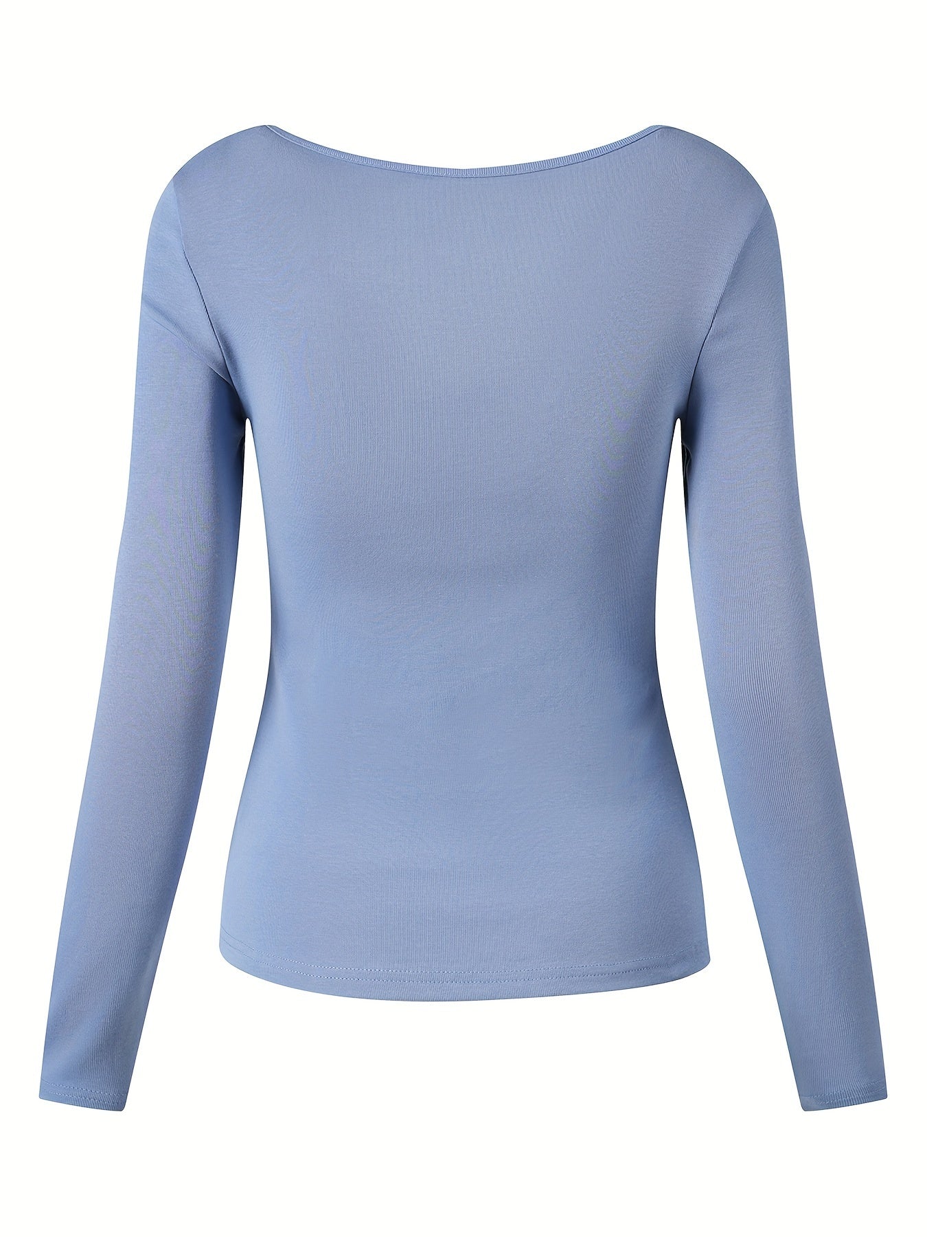 Solid Square Neck T-shirt, Elegant Long Sleeve Slim Top For Spring & Fall, Women's Clothing