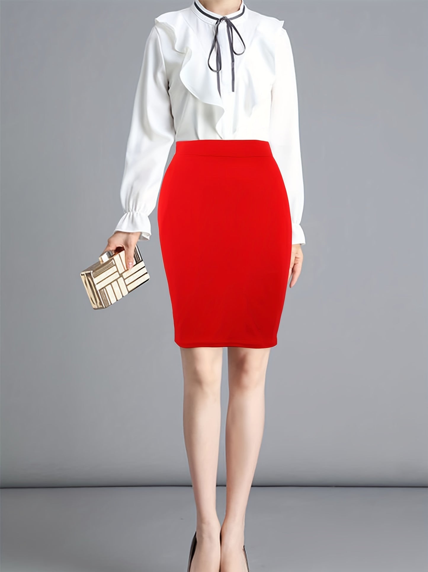 Solid Slit Bodycon Skirt, Elegant Skirt For Spring & Summer, Women's Clothing
