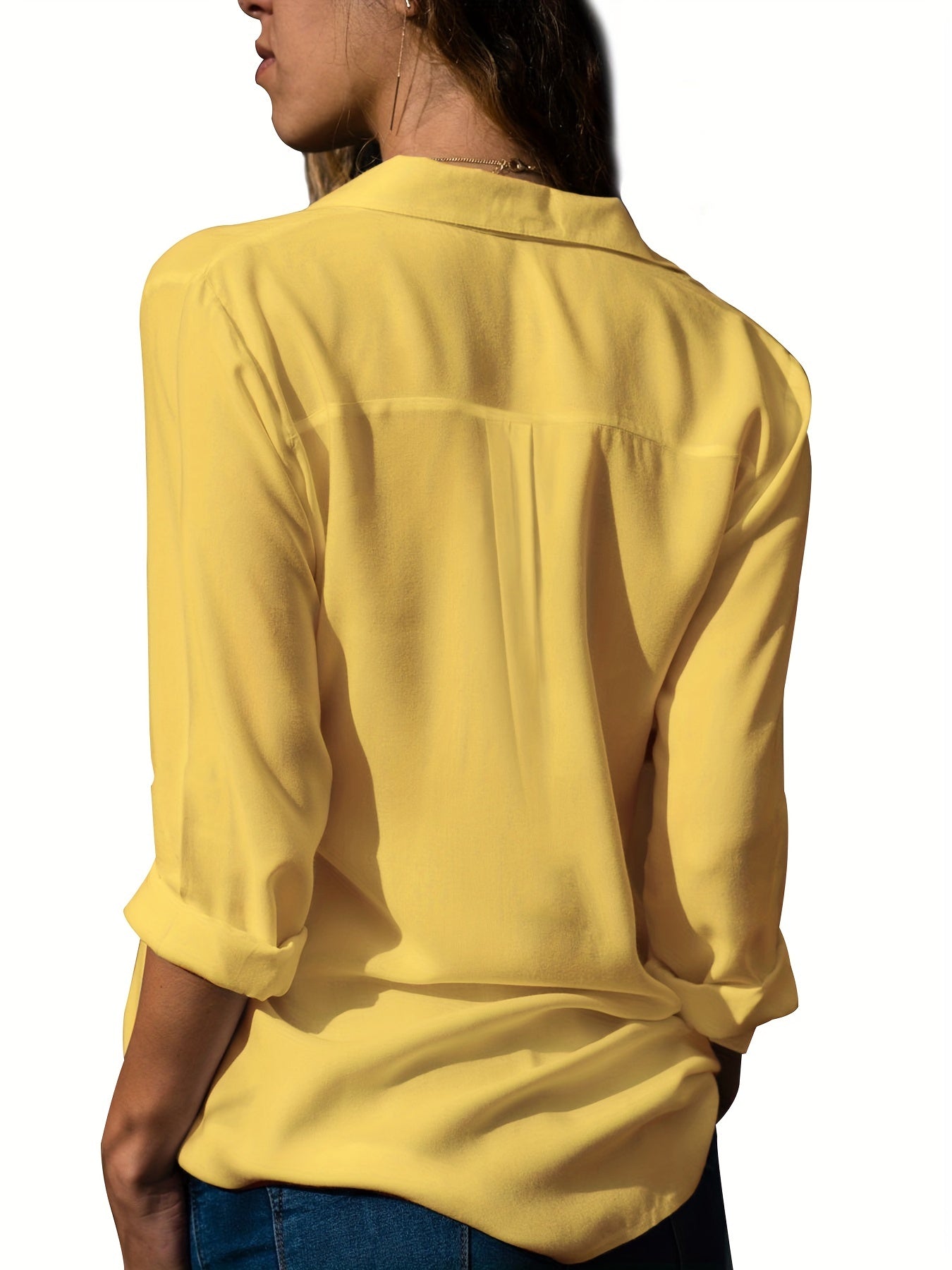 Versatile Solid Shirt, Casual Button Front Long Sleeve Collar Shirt, Women's Clothing