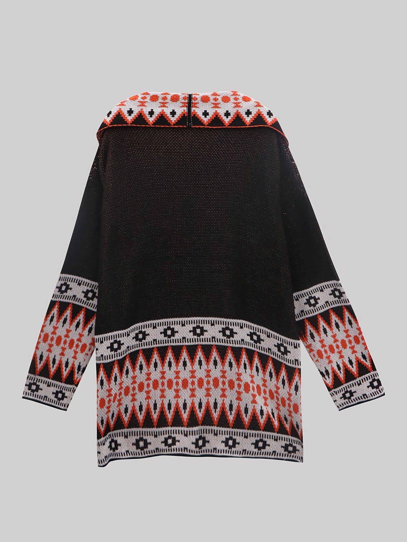 Aztec Print Knit Cardigan, Vintage Open Front Long Sleeve Sweater, Women's Clothing