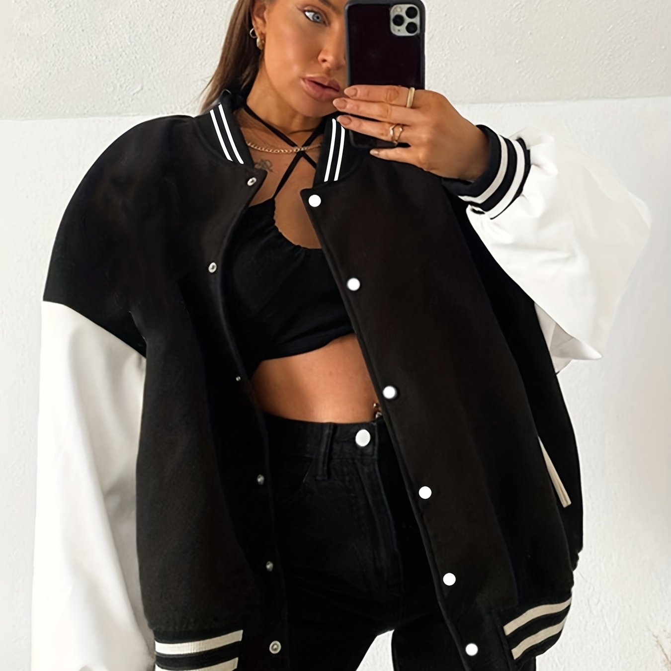 vlovelaw  Preppy Classic Varsity Jacket, Long Sleeve Casual Jacket For Spring & Fall, Women's Clothing