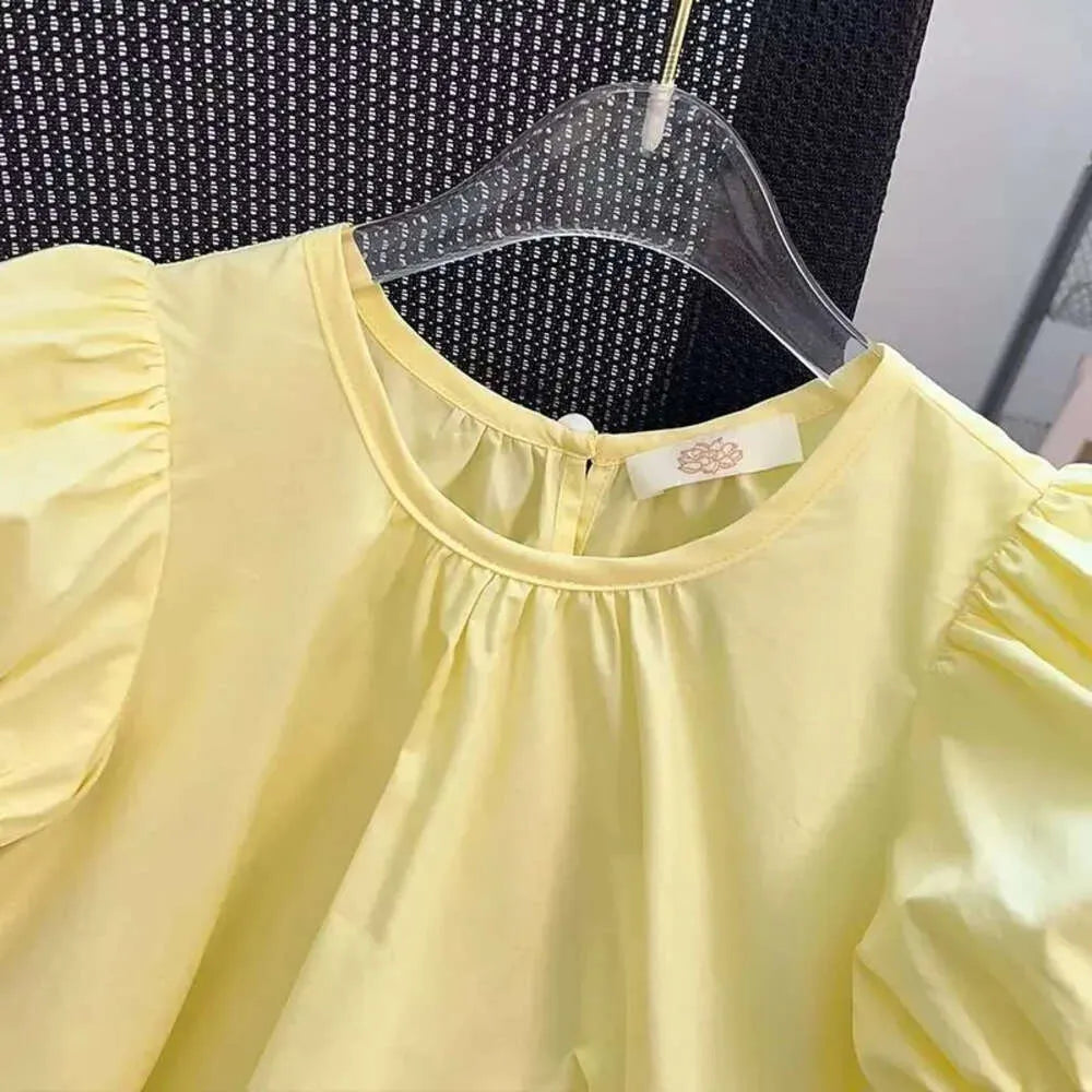 2-14 Years Summer Teen-agers Girls Solid Color Flower Decoration Party Dress For Kids Children Birthday Present L2405