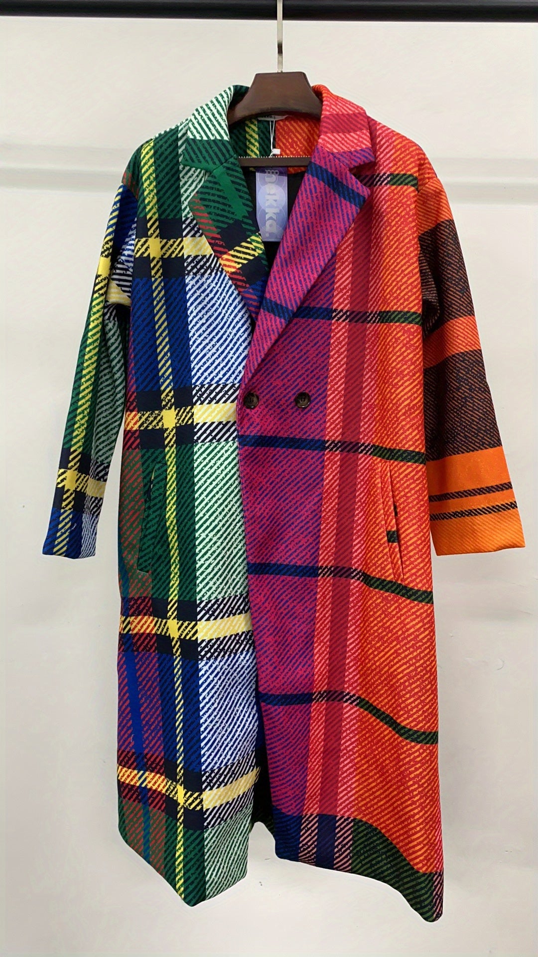 Plaid Lapel Collar Coat, Casual Long Sleeve Coat For Fall & Winter, Women's Clothing