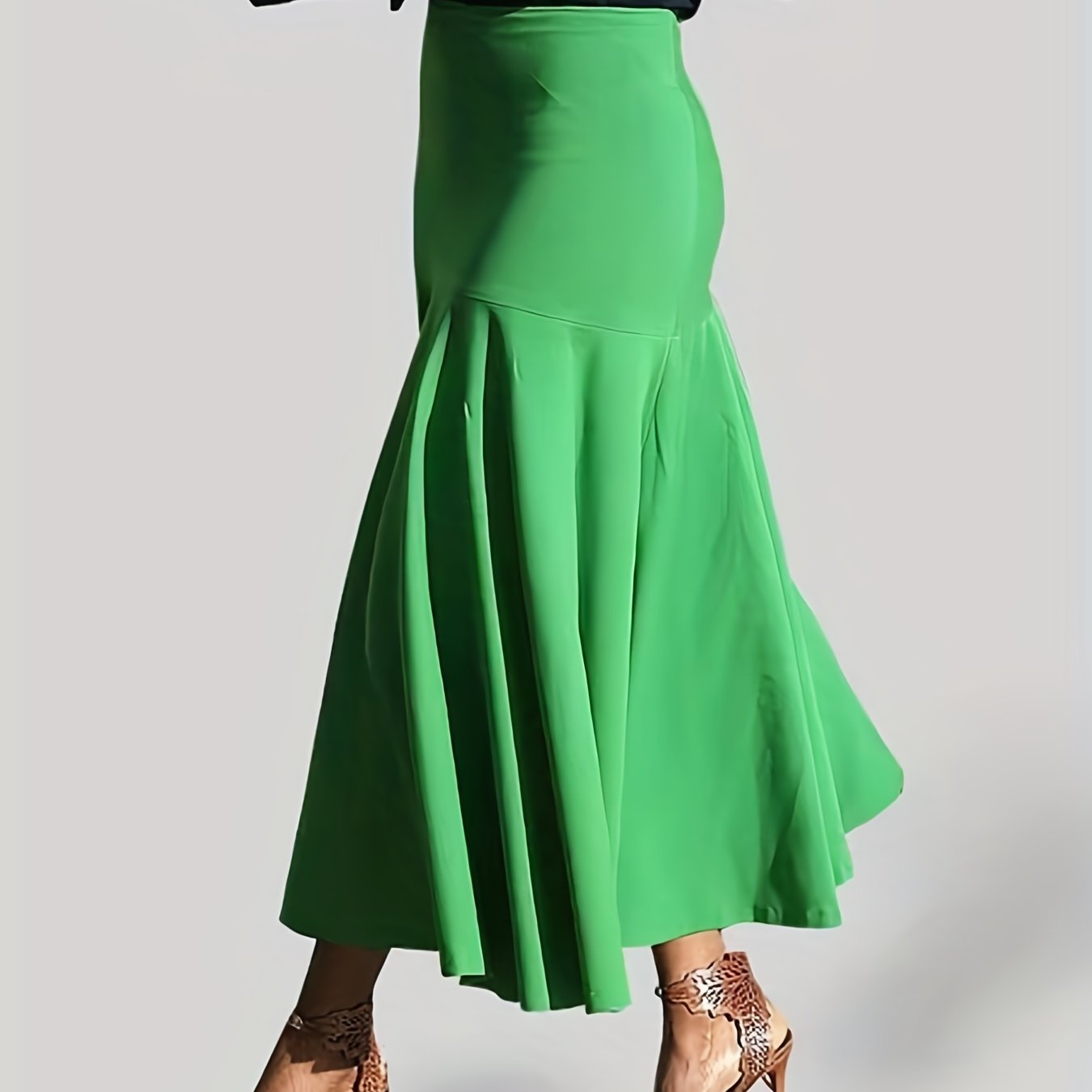vlovelaw Plus Size Party Skirt, Women's Plus Solid High Rise Non-stretch Maxi Mermaid Skirt