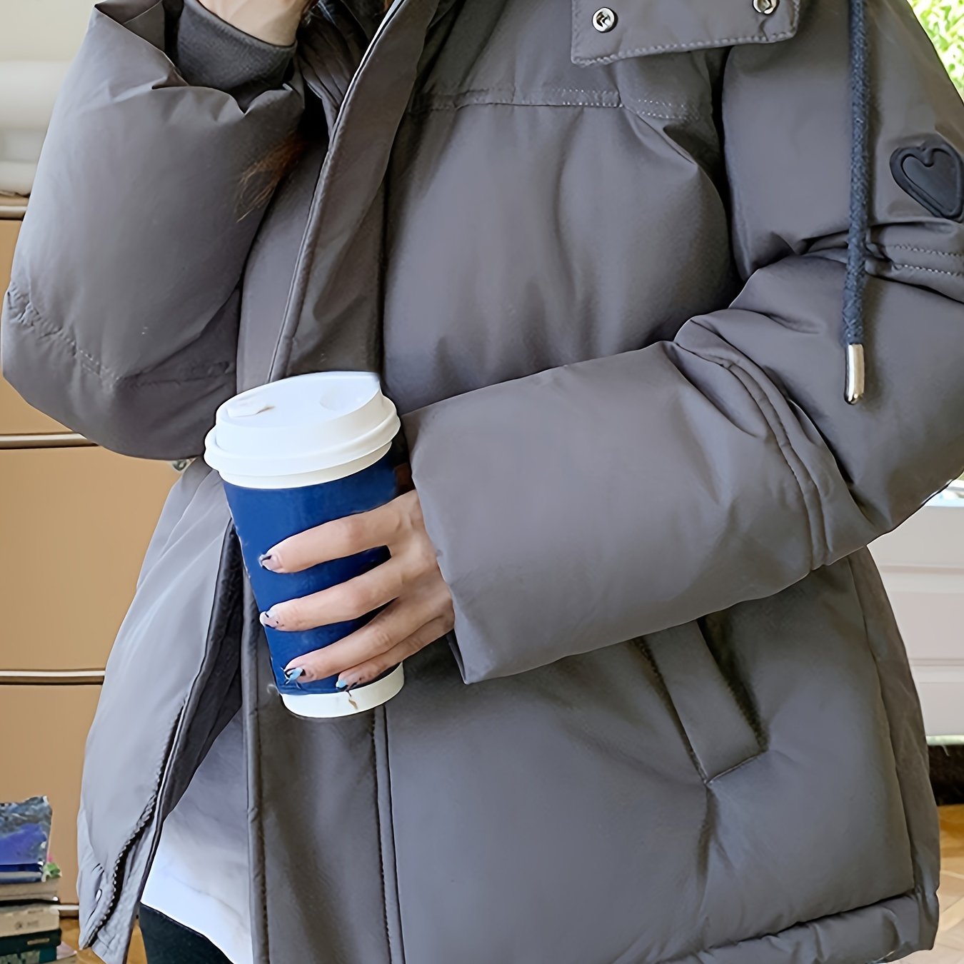 vlovelaw Solid Hooded Fall & Winter Coat, Casual Zip Up Long Sleeve Outerwear, Women's Clothing
