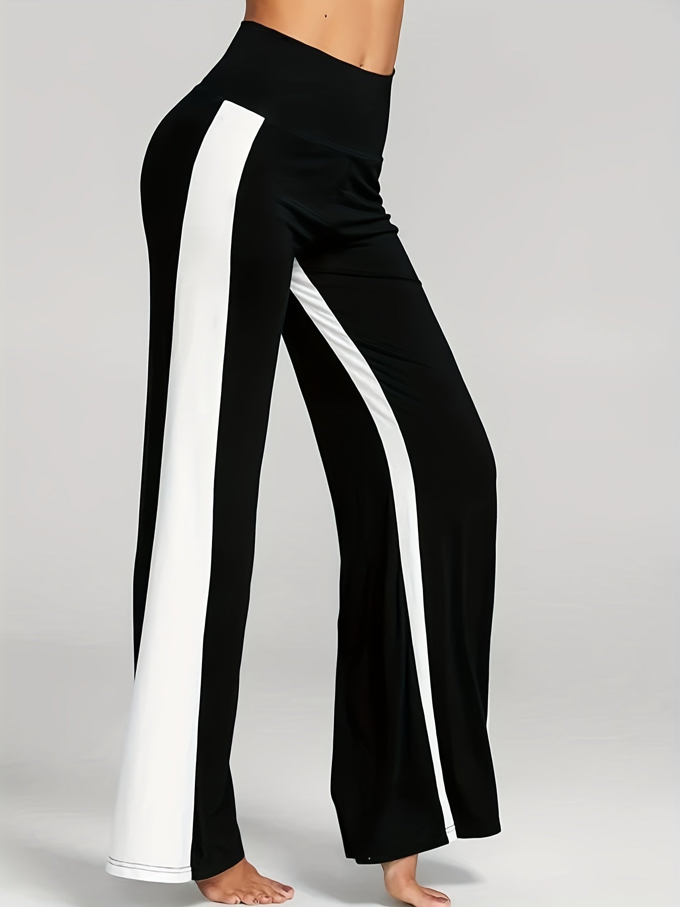 Color Block High Waist Pants, Casual Wide Leg Long Length Summer Pants, Women's Clothing