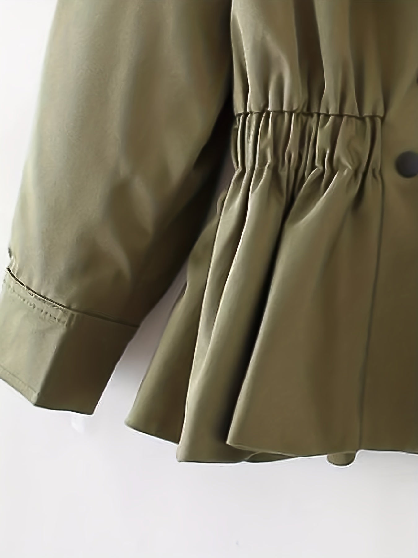 Ruffle Hem Lapel Trench Coat, Vintage Double Breasted Long Sleeve Outerwear, Women's Clothing