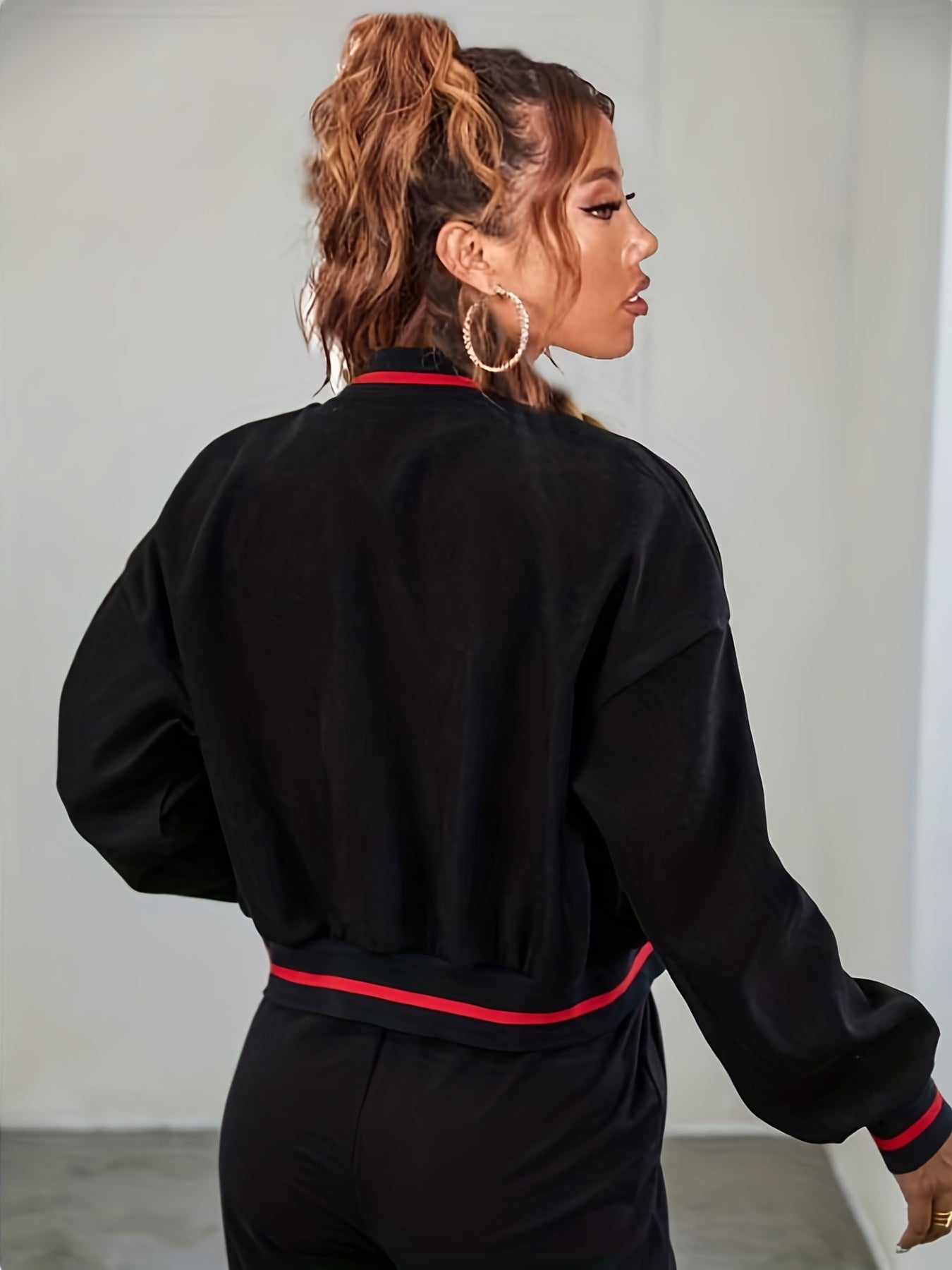 vlovelaw  Alphabets Varsity Jacket, Casual Crop Button Front Jacket, Women's Clothing