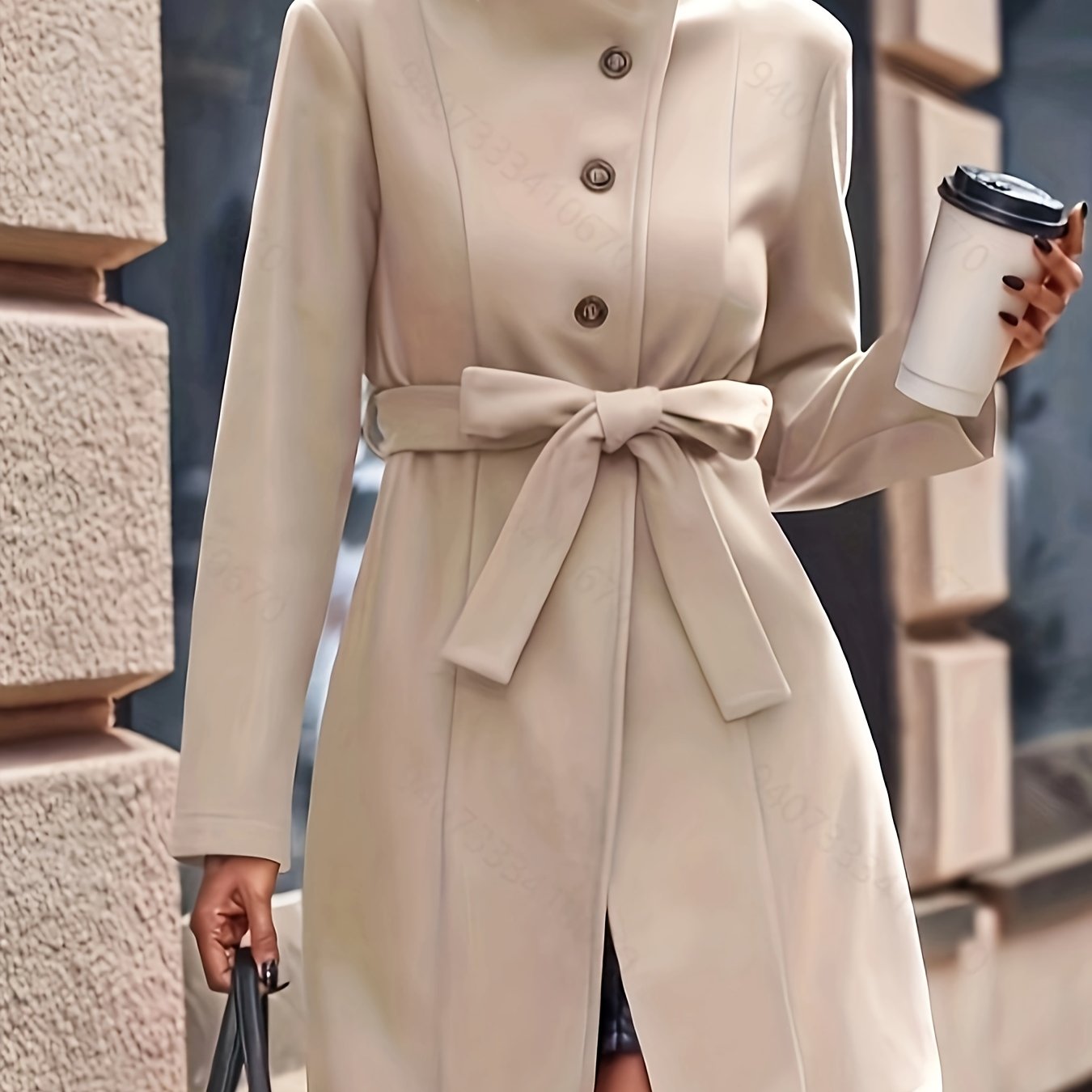 vlovelaw Button Front Solid Coat, Elegant Long Sleeve Fall & Winter Outerwear, Women's Clothing