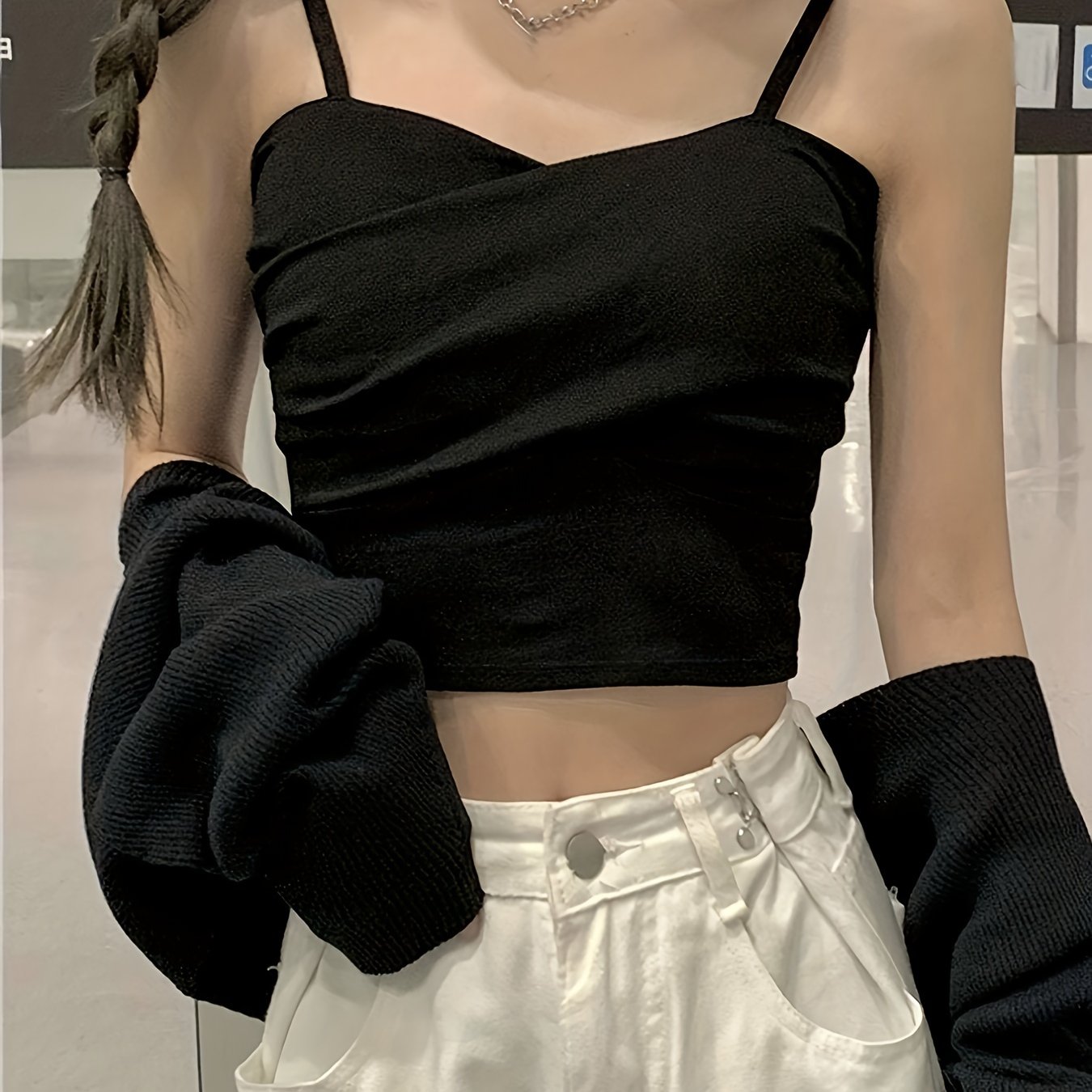 vlovelaw Ruched Crop Cami Top, Casual Summer Sleeveless Top, Women's Clothing