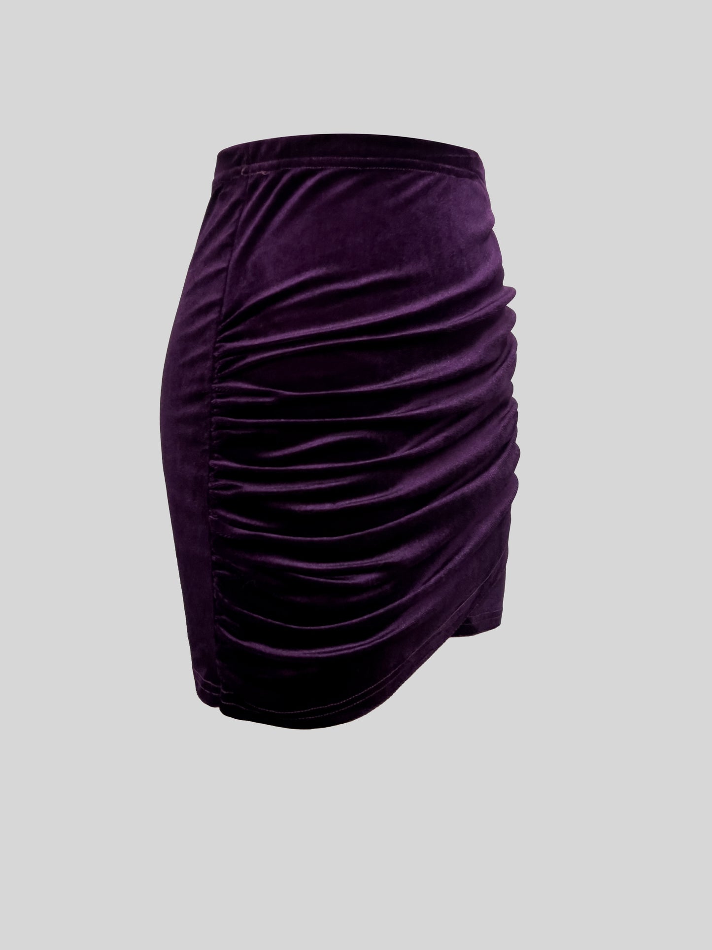 Solid Ruched Cross Velvet Skirt, Elegant Bodycon Skirt For Spring & Fall, Women's Clothing