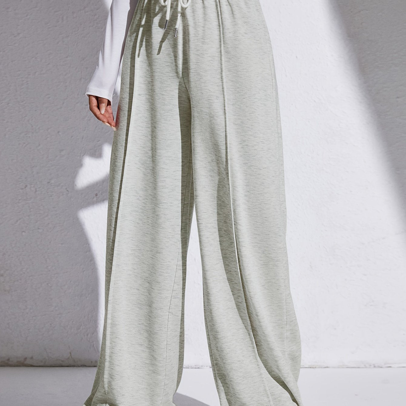 Solid Drawstring Elastic Waist Wide Leg Pants, Casual Loose Pants For Spring & Fall, Women's Clothing