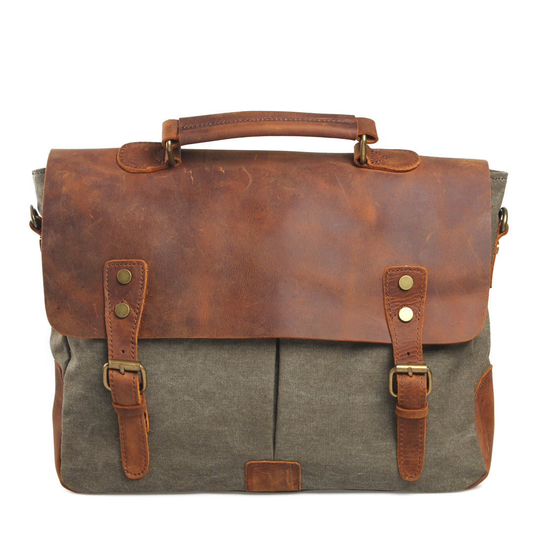 VLOVELAW 2025 Muchuan cloth bag, genuine leather with canvas with genuine leather, 2025 retro mailman bag, one-shoulder messenger bag, portable briefcase.
