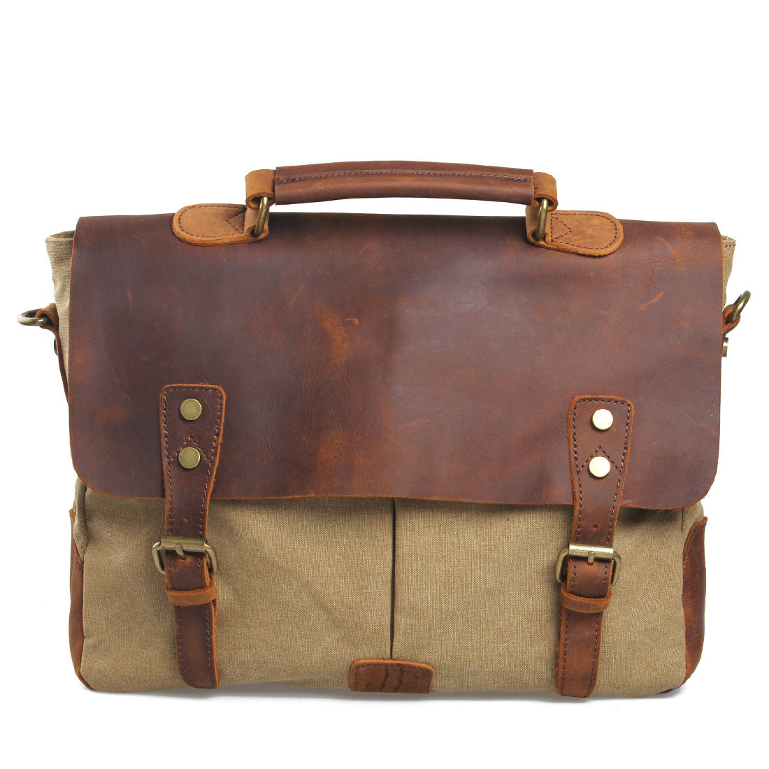 VLOVELAW 2025 Muchuan cloth bag, genuine leather with canvas with genuine leather, 2025 retro mailman bag, one-shoulder messenger bag, portable briefcase.