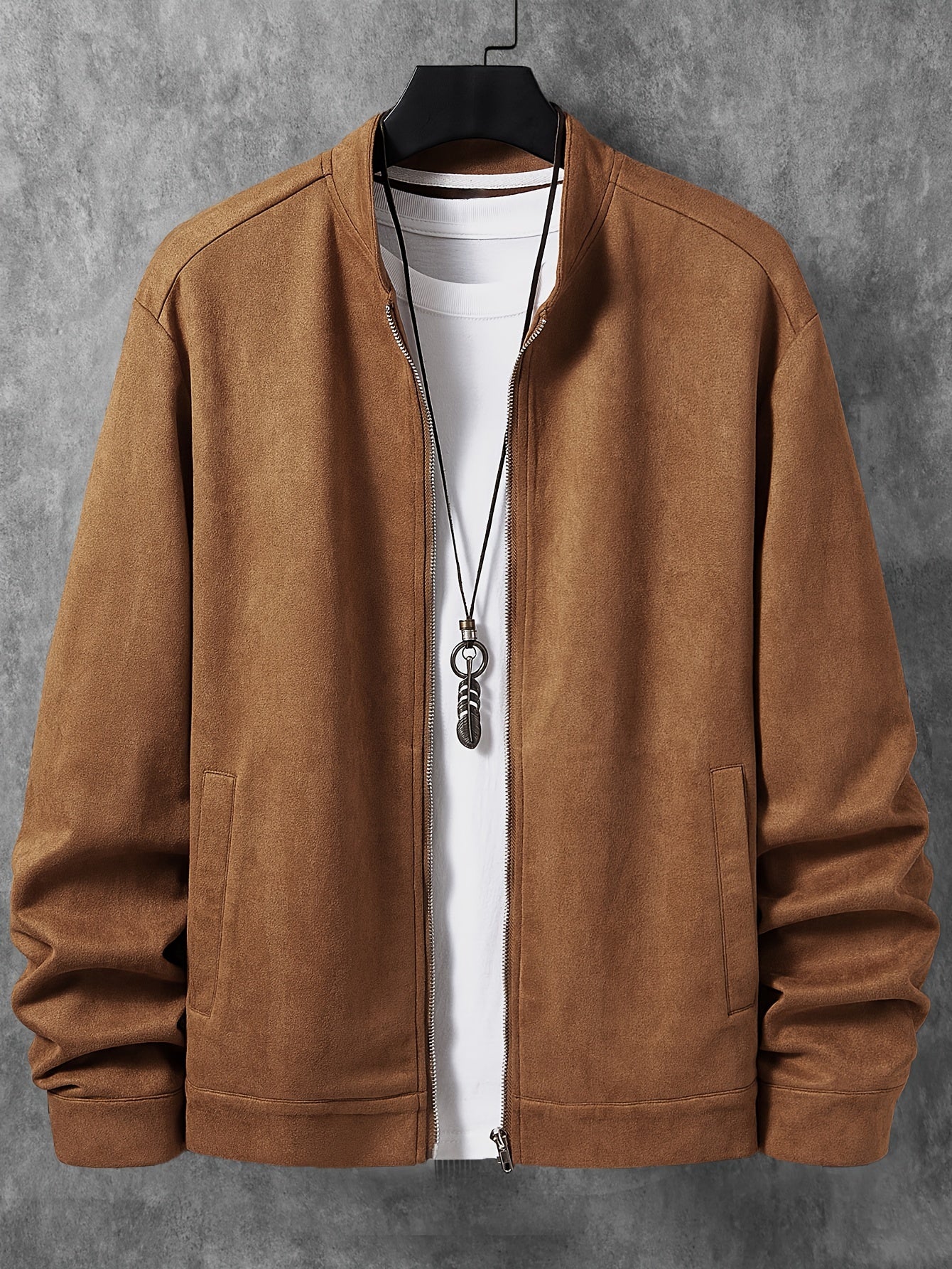 vlovelaw  Men's Casual Suedette Zip Up Biker Jacket, Chic Faux Leather Jacket