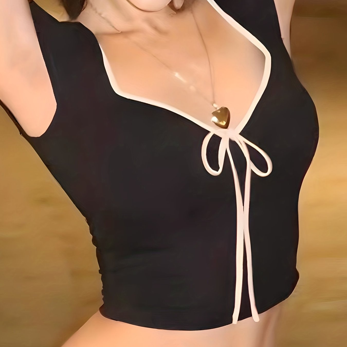 vlovelaw Bow Tie Slim T-shirt, Sexy Short Sleeve Cropped T-shirt, Women's Clothing