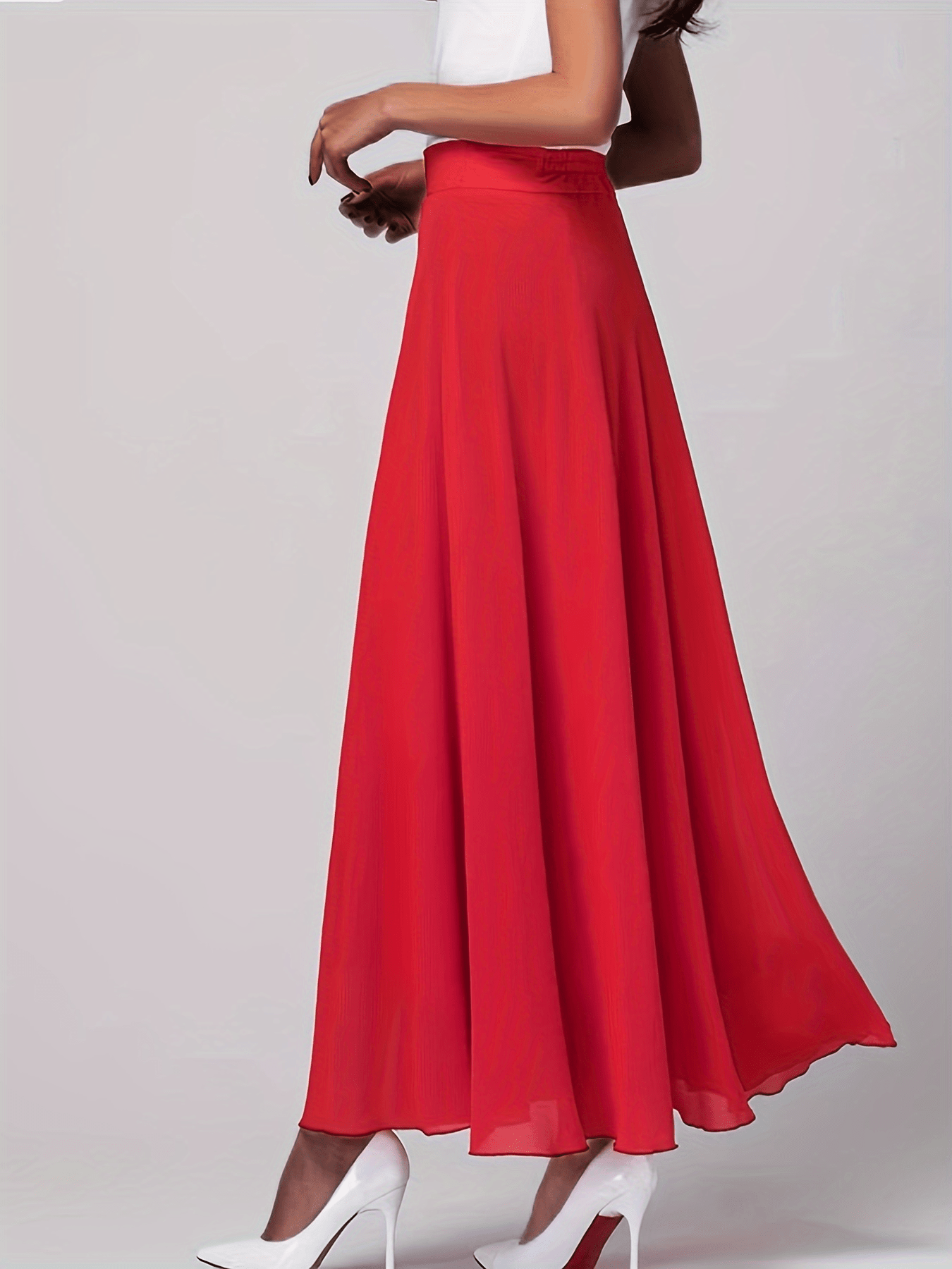 High Waist Chiffon Overlay Skirt, Casual Solid Skirt For Spring & Summer, Women's Clothing